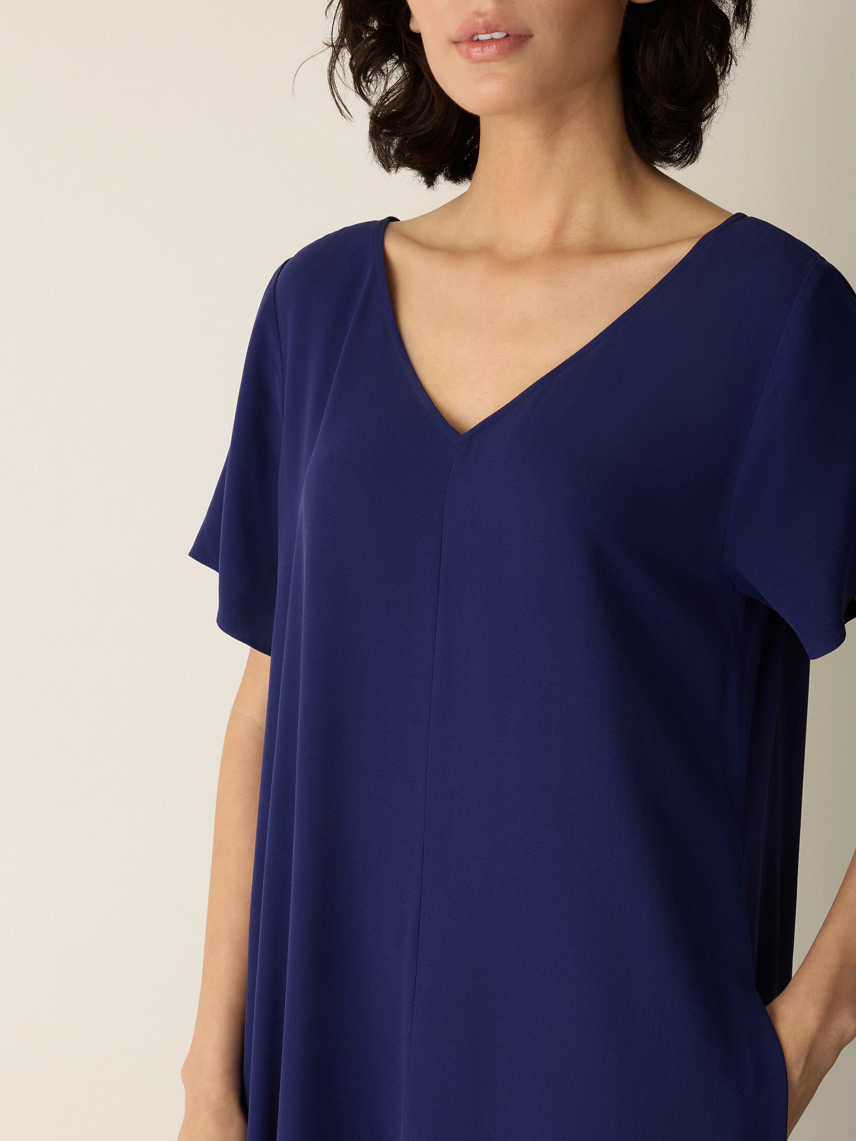 Silk Georgette Crepe V-Neck Dress