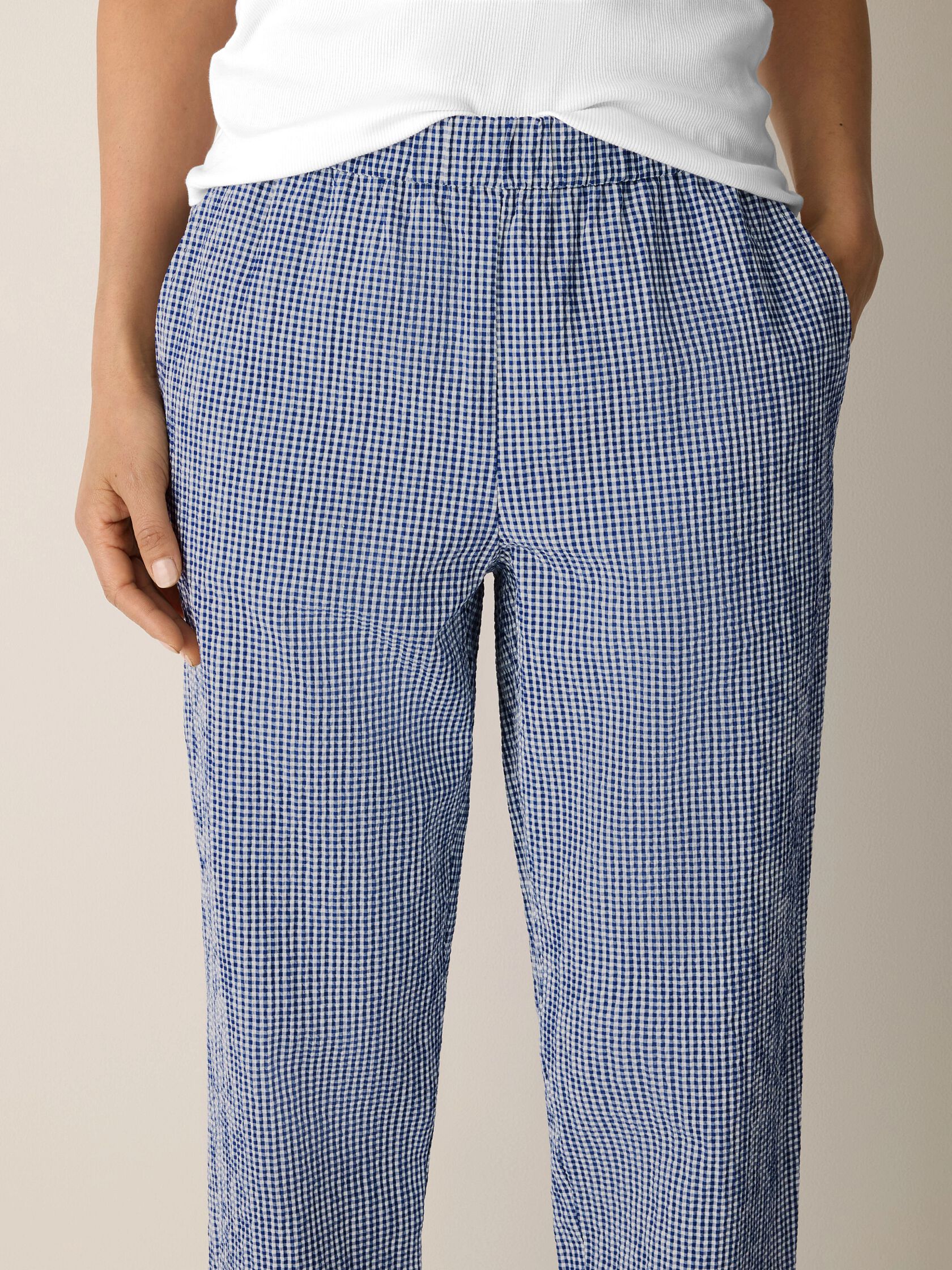Organic Cotton Pucker Check Tapered Pant