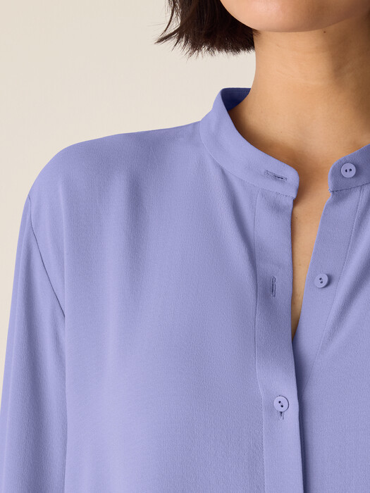 Silk Georgette Crepe Band Collar Top