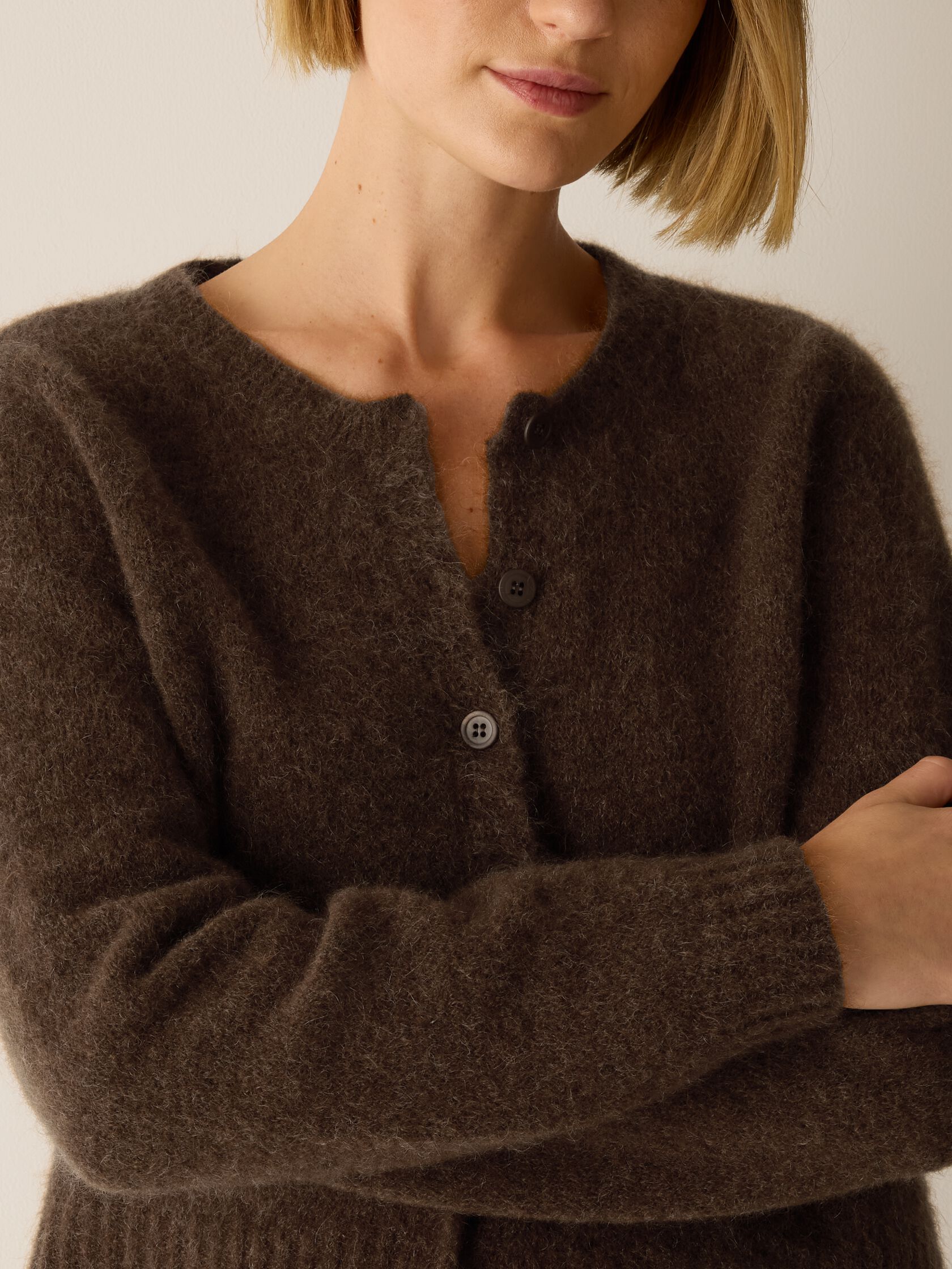 Mohair Plush M&eacute;lange Crew Neck Cardigan