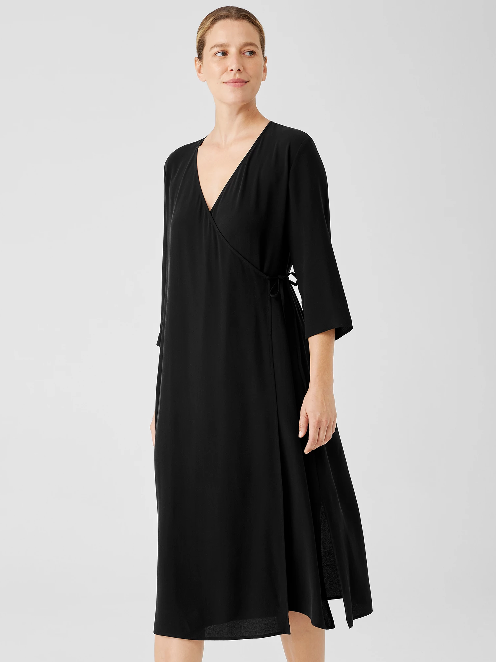 Silk Crepe Wrap Dress EILEEN FISHER