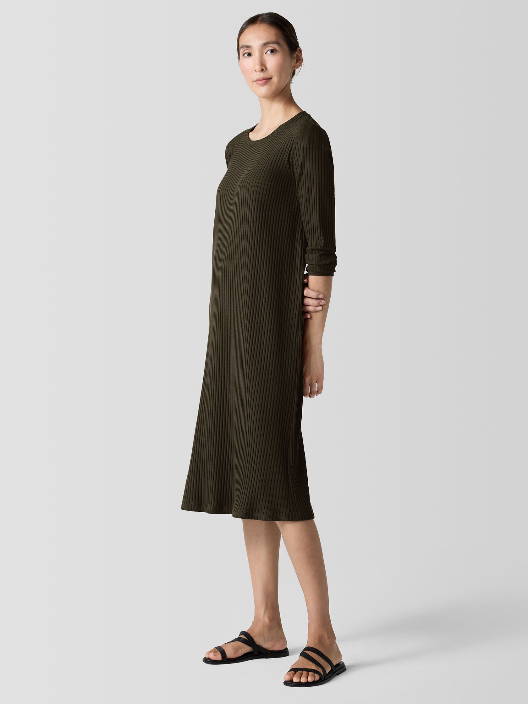 Textured Stretch Rib Crew Neck Dress