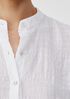 Linen Cotton Sheer Check Mandarin Collar Long Shirt