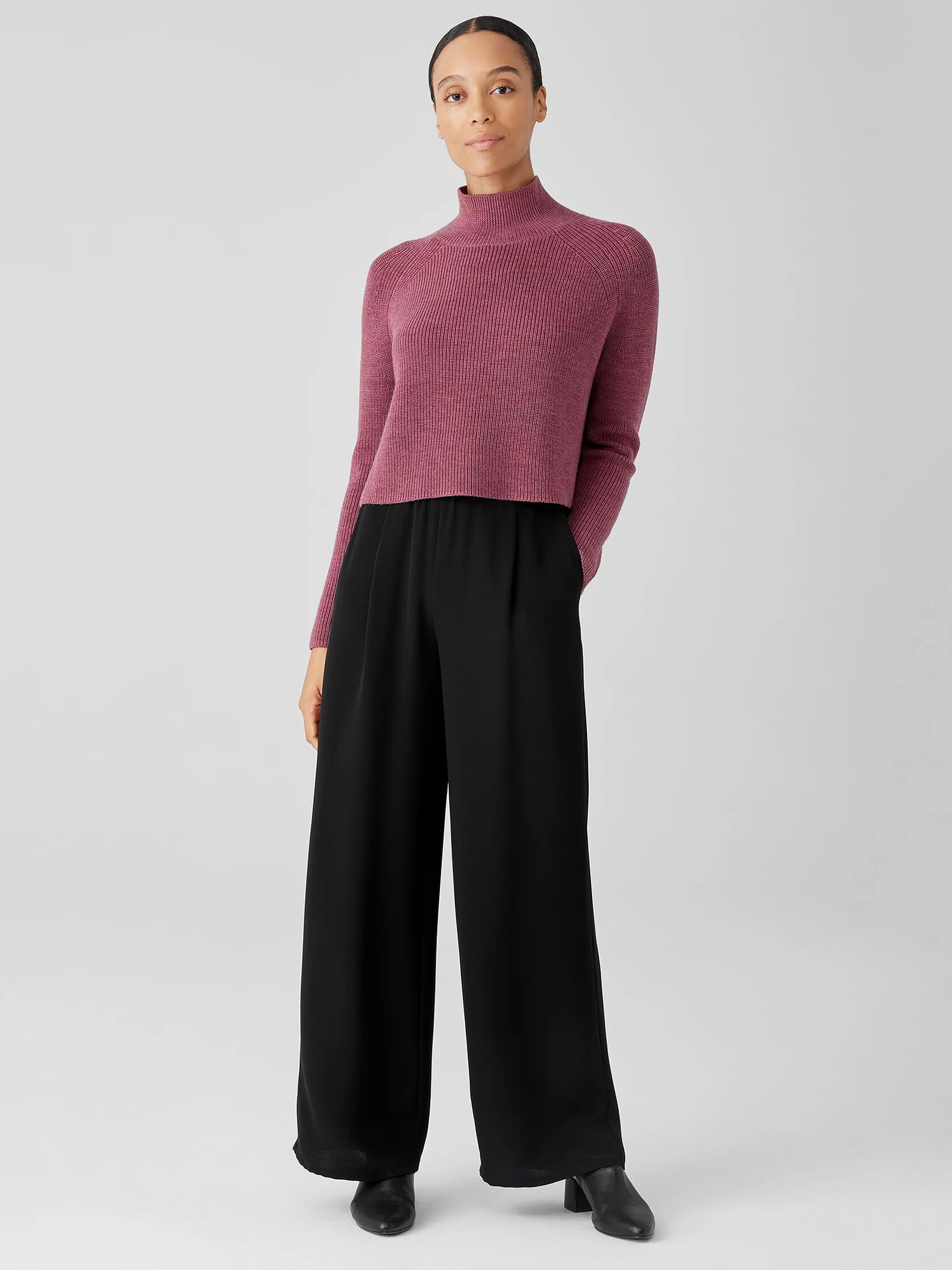 Merino Cropped Turtleneck Top in Regenerative Wool