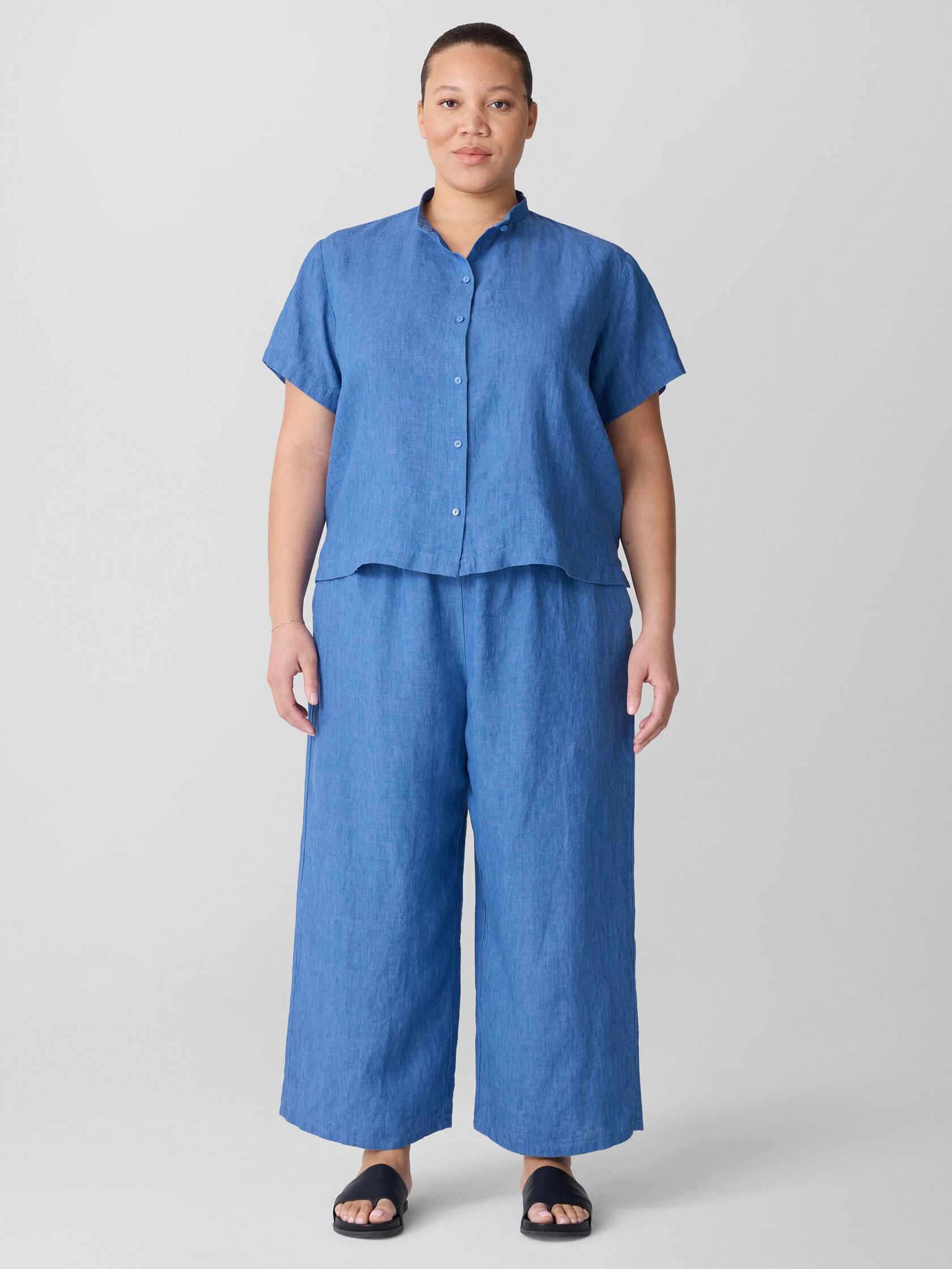 Washed Organic Linen D&eacute;lav&eacute; Wide-Leg Pant