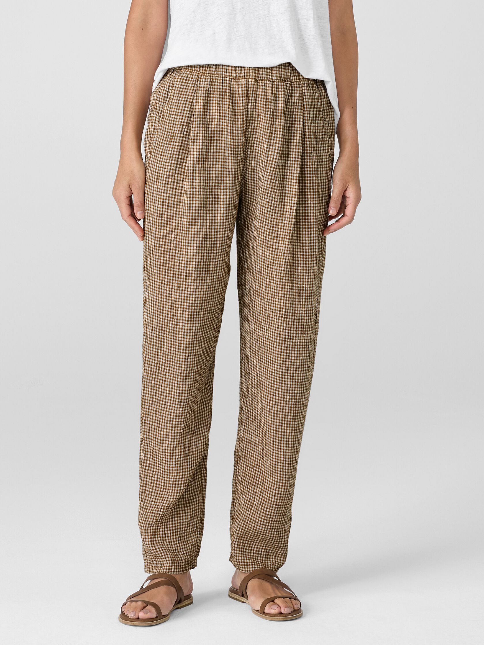 Puckered Organic Linen Tapered Pant