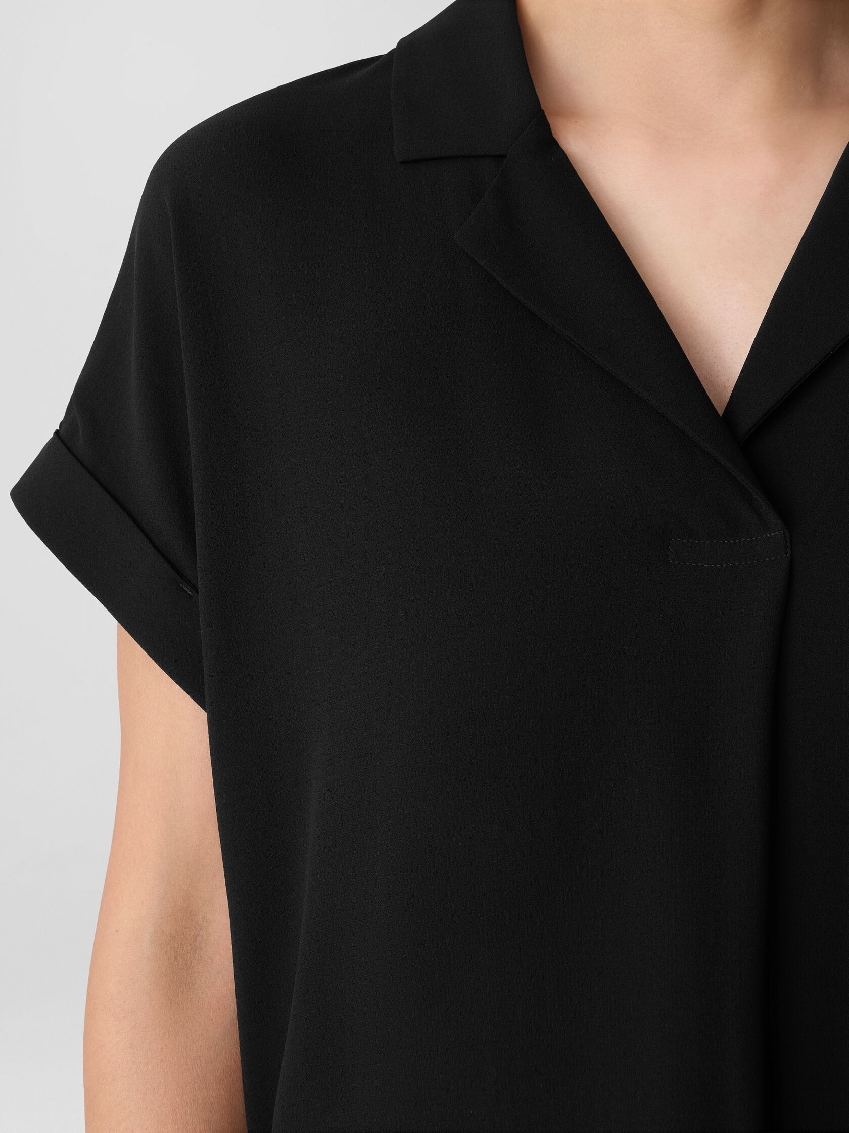 Silk Georgette Crepe Notch Collar Top