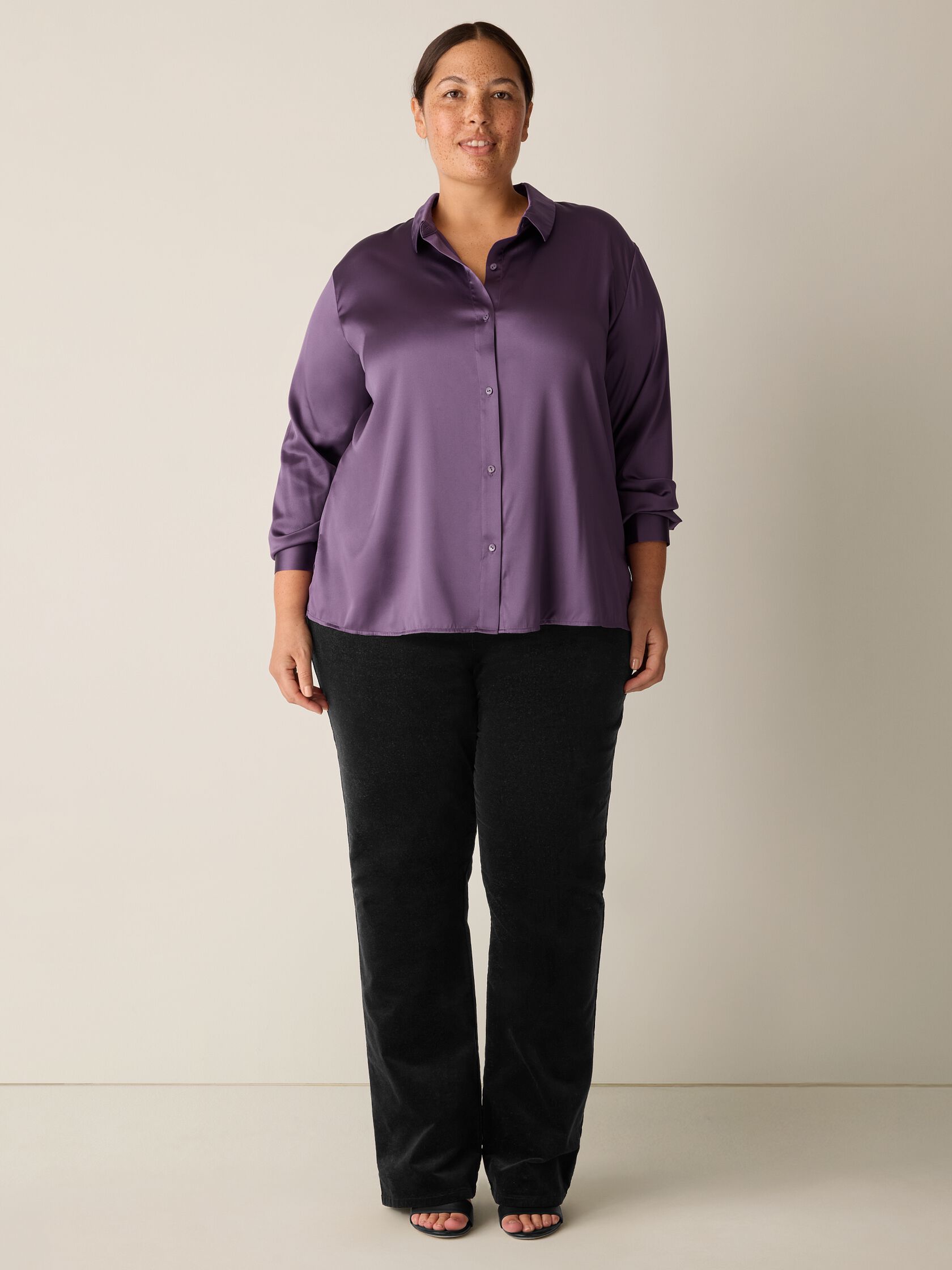 Stretch Silk Charmeuse Classic Collar Shirt