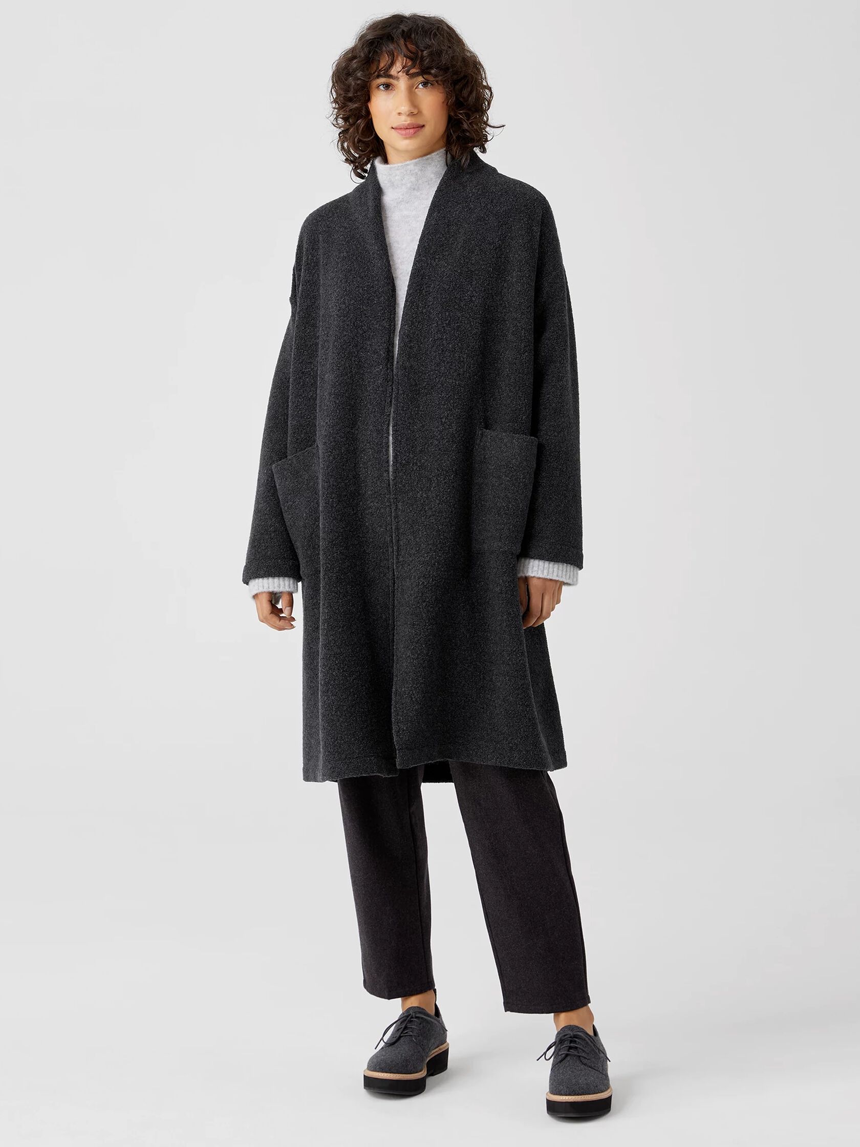Boucle Wool Knit Long Coat