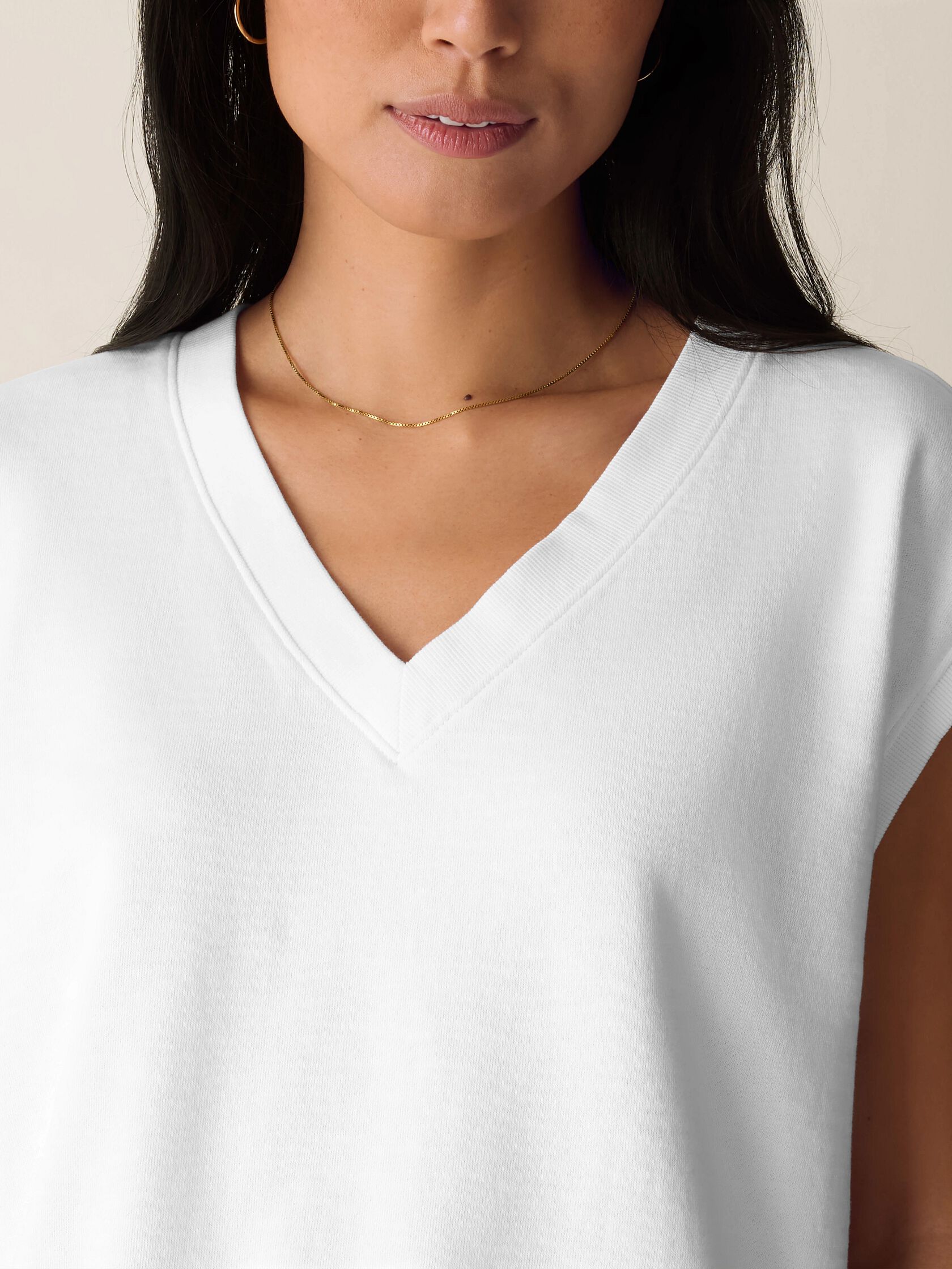Garment-Dyed Organic Cotton Terry V-Neck Top