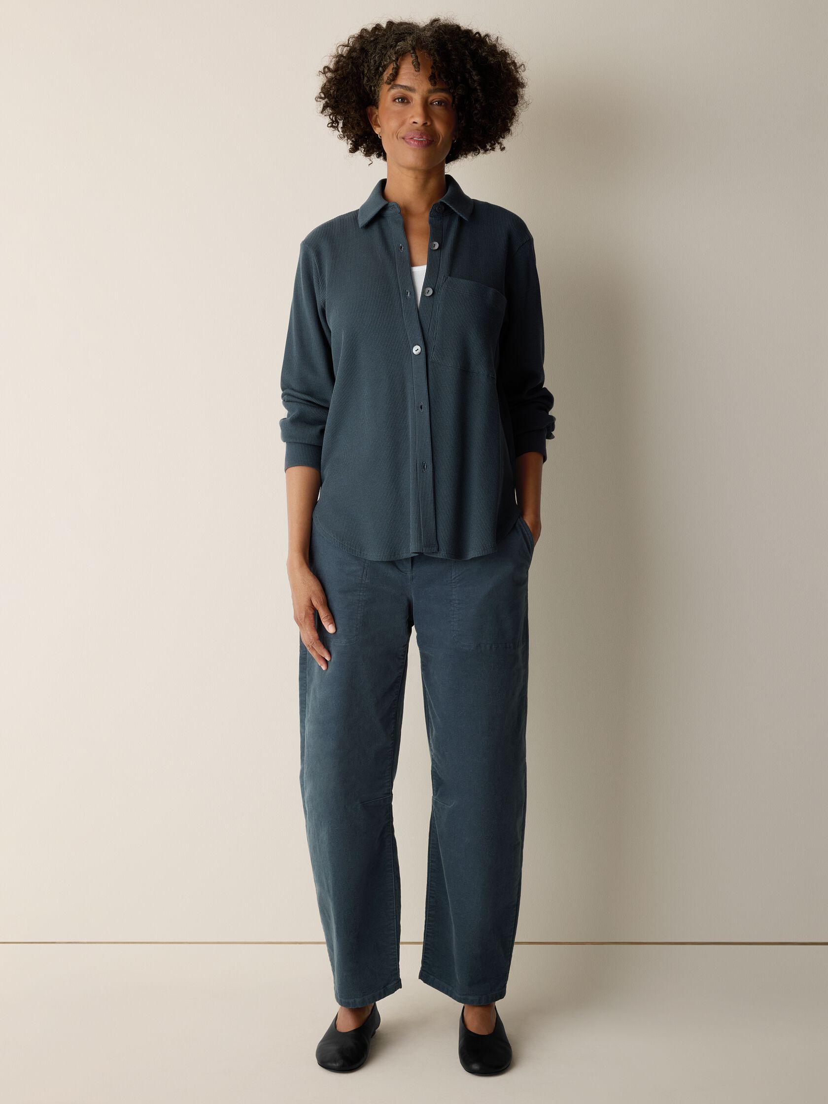 Cozy Waffle Knit Classic Collar Shirt