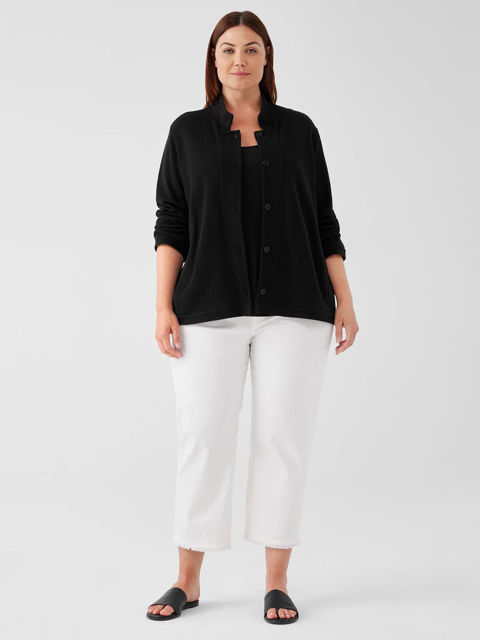 Organic Cotton Slubby Rib Knit Stand Collar Jacket