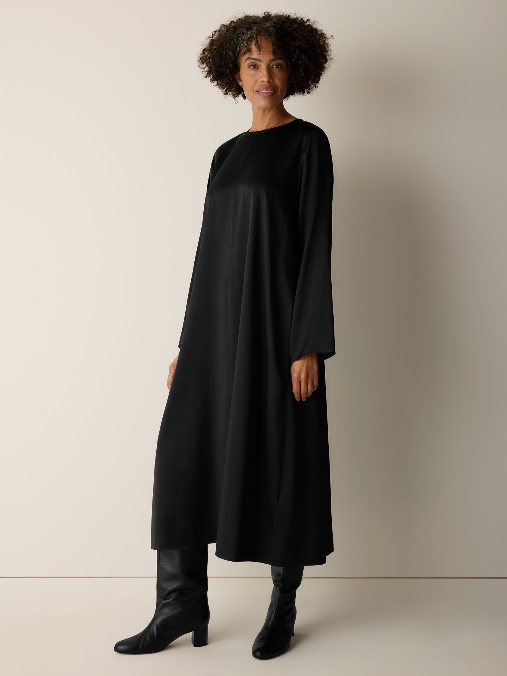 Heavyweight Silk Charmeuse Round Neck Dress