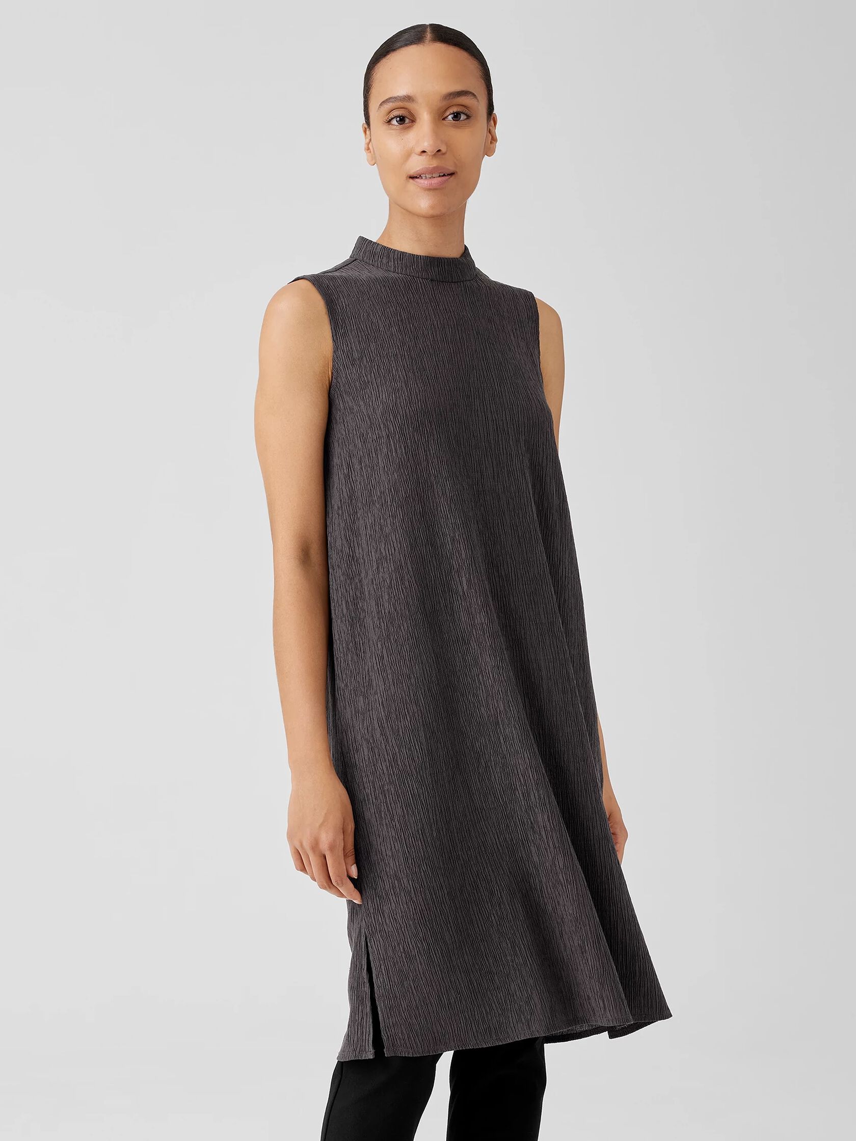 Woven Plisse Mock Neck Dress
