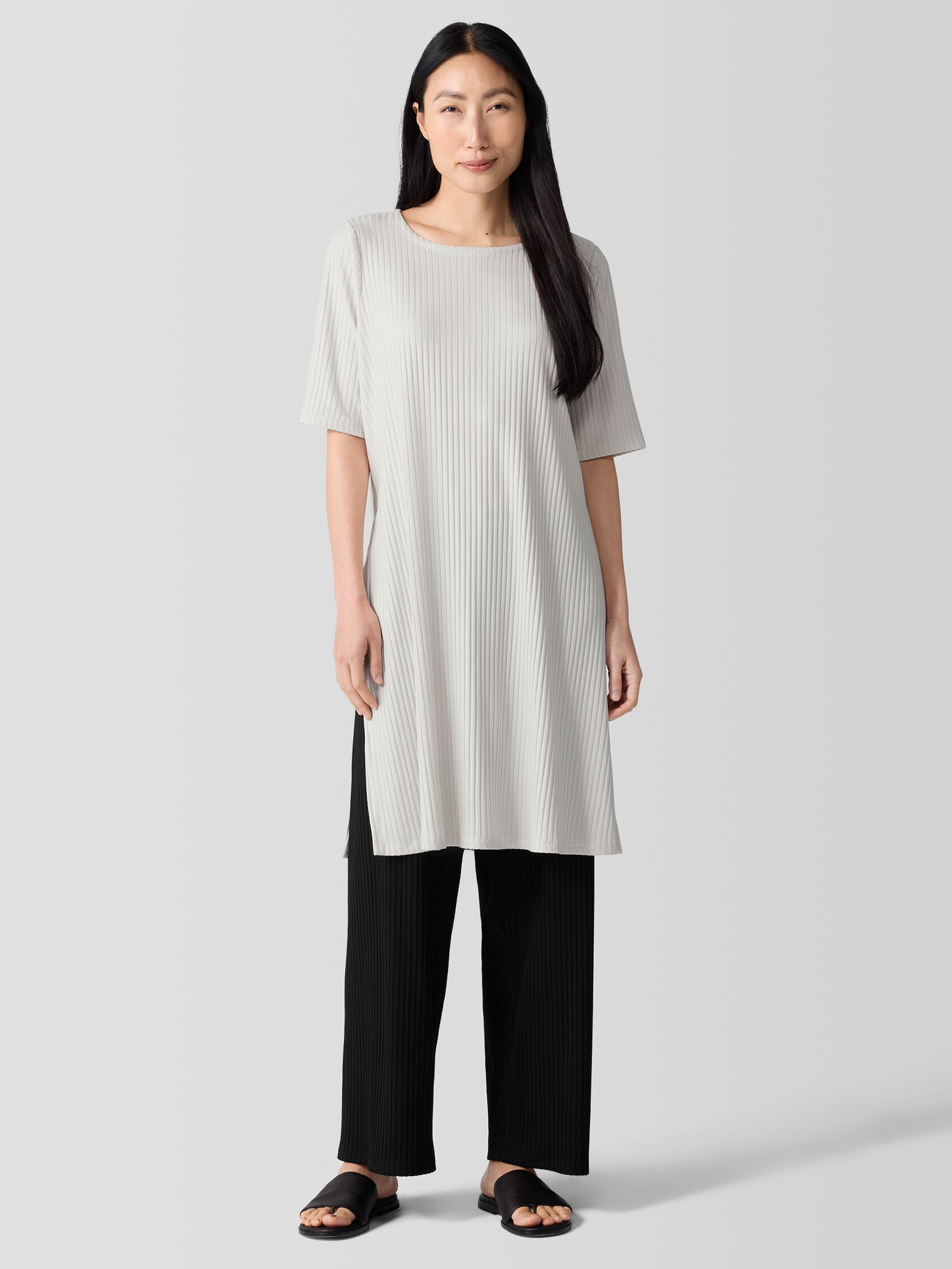 Textured Stretch Rib Ballet Neck Top