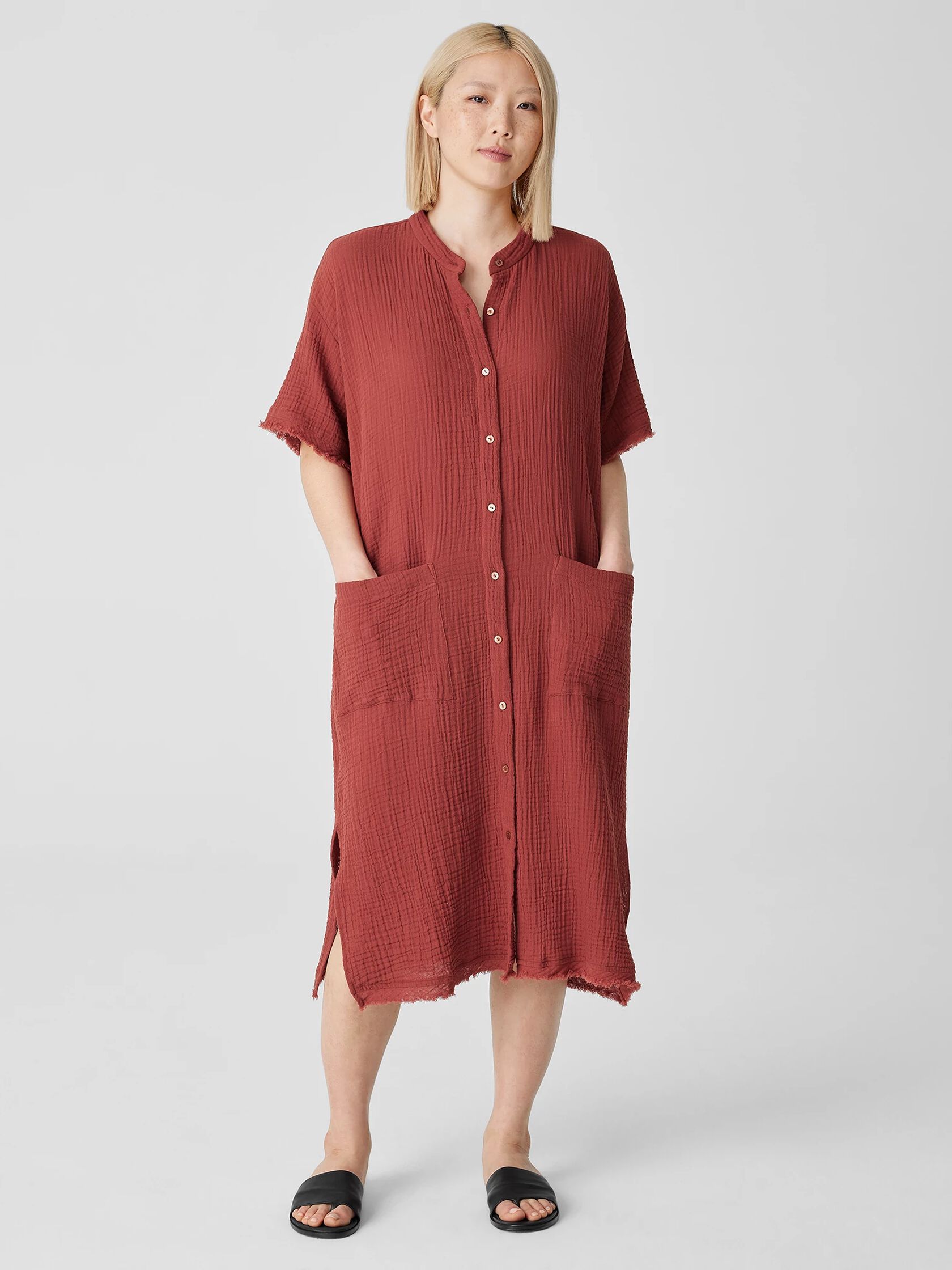 Organic Cotton Gauze Mandarin Collar Dress