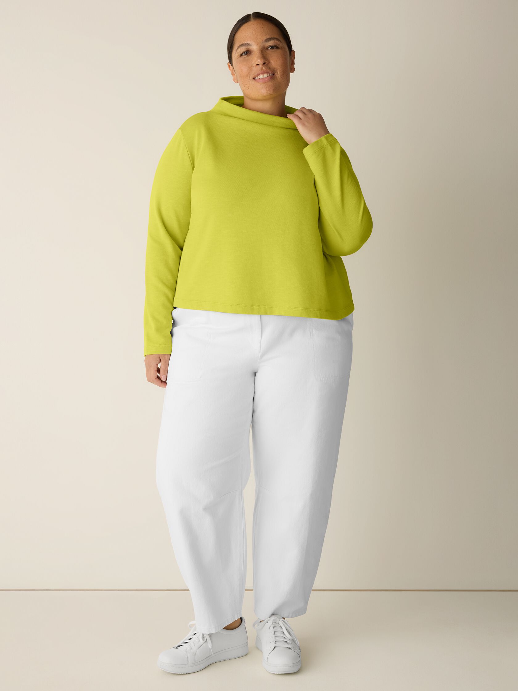 Garment-Dyed Organic Cotton Terry Funnel Neck Top