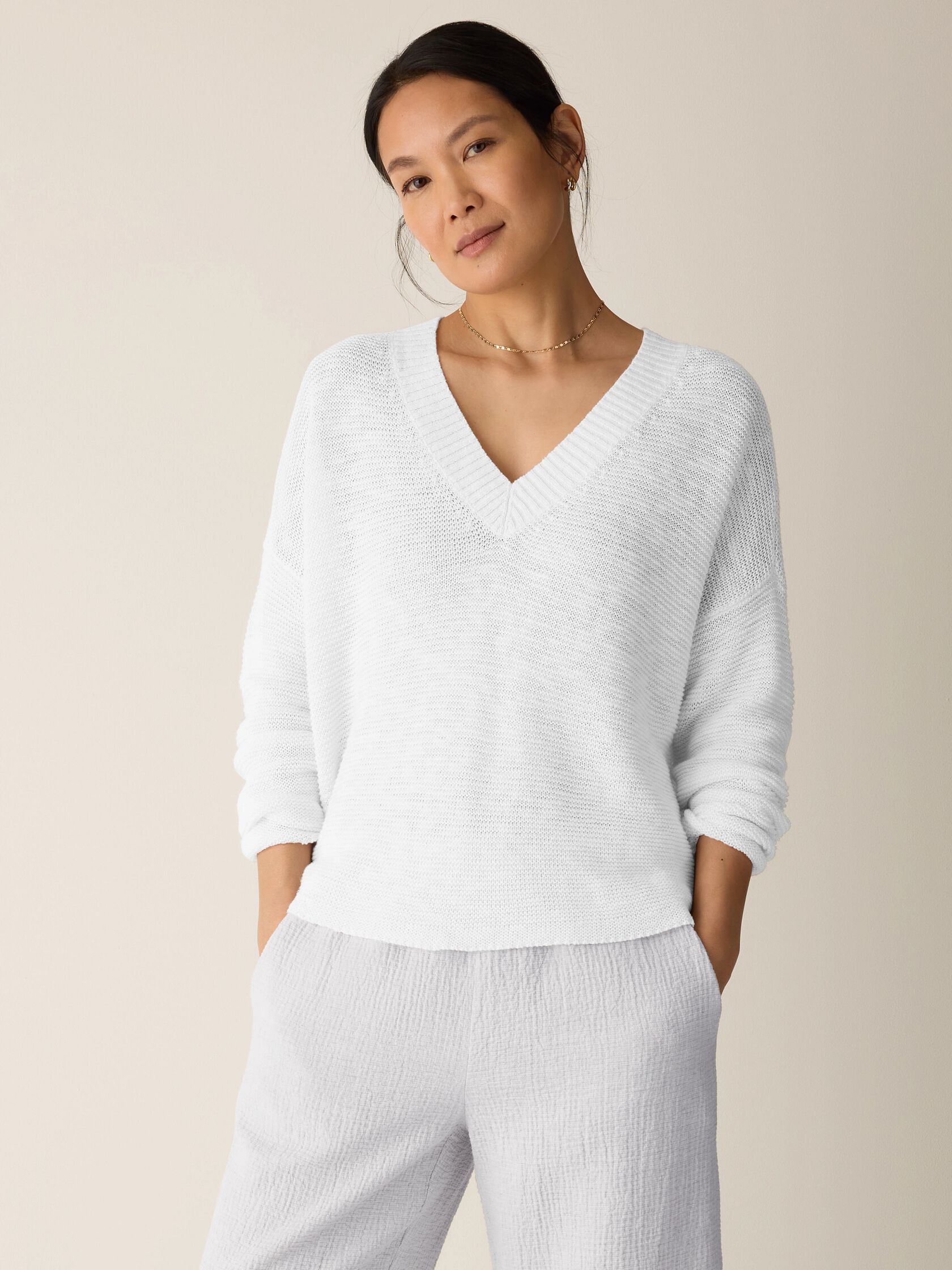 Organic Linen Cotton Slub V-Neck Top