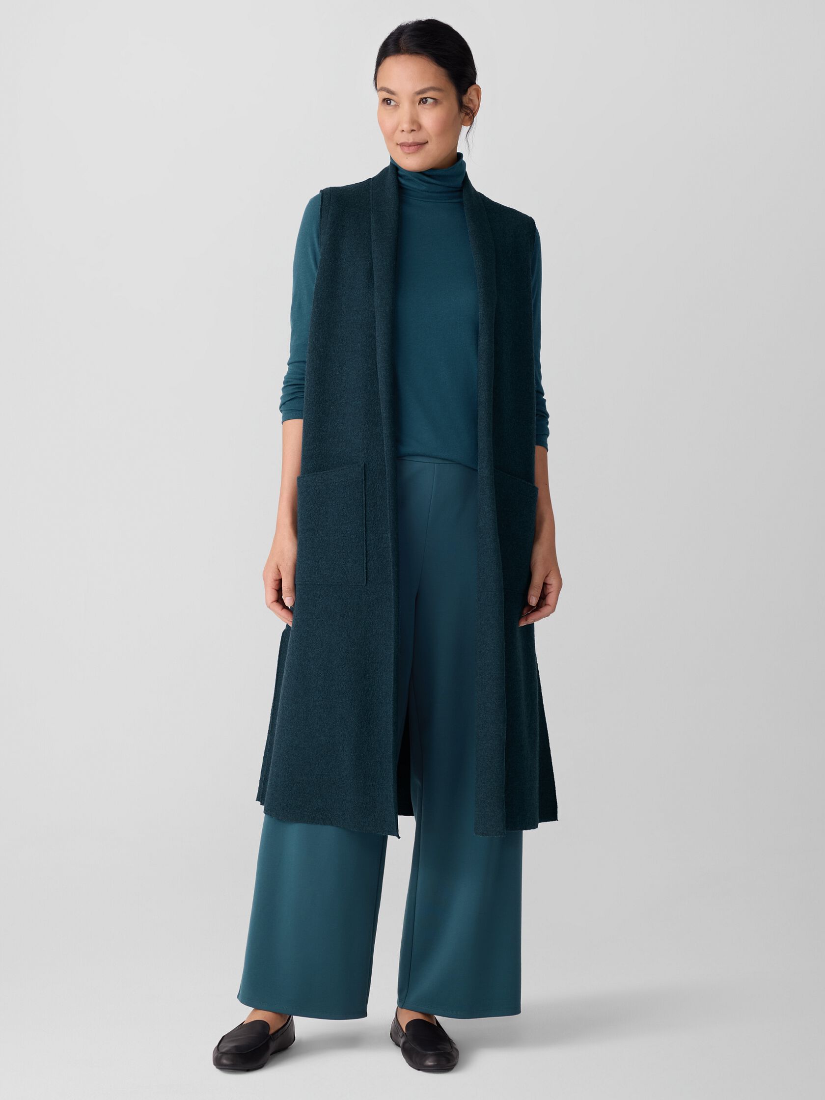Lightweight Boiled Wool Shawl Collar Vest in Regenerative Wool
