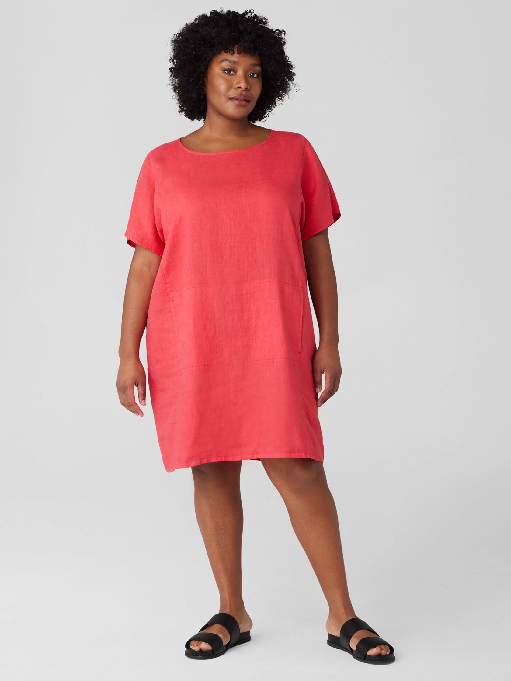 Garment-Dyed Organic Linen Ballet Neck Dress
