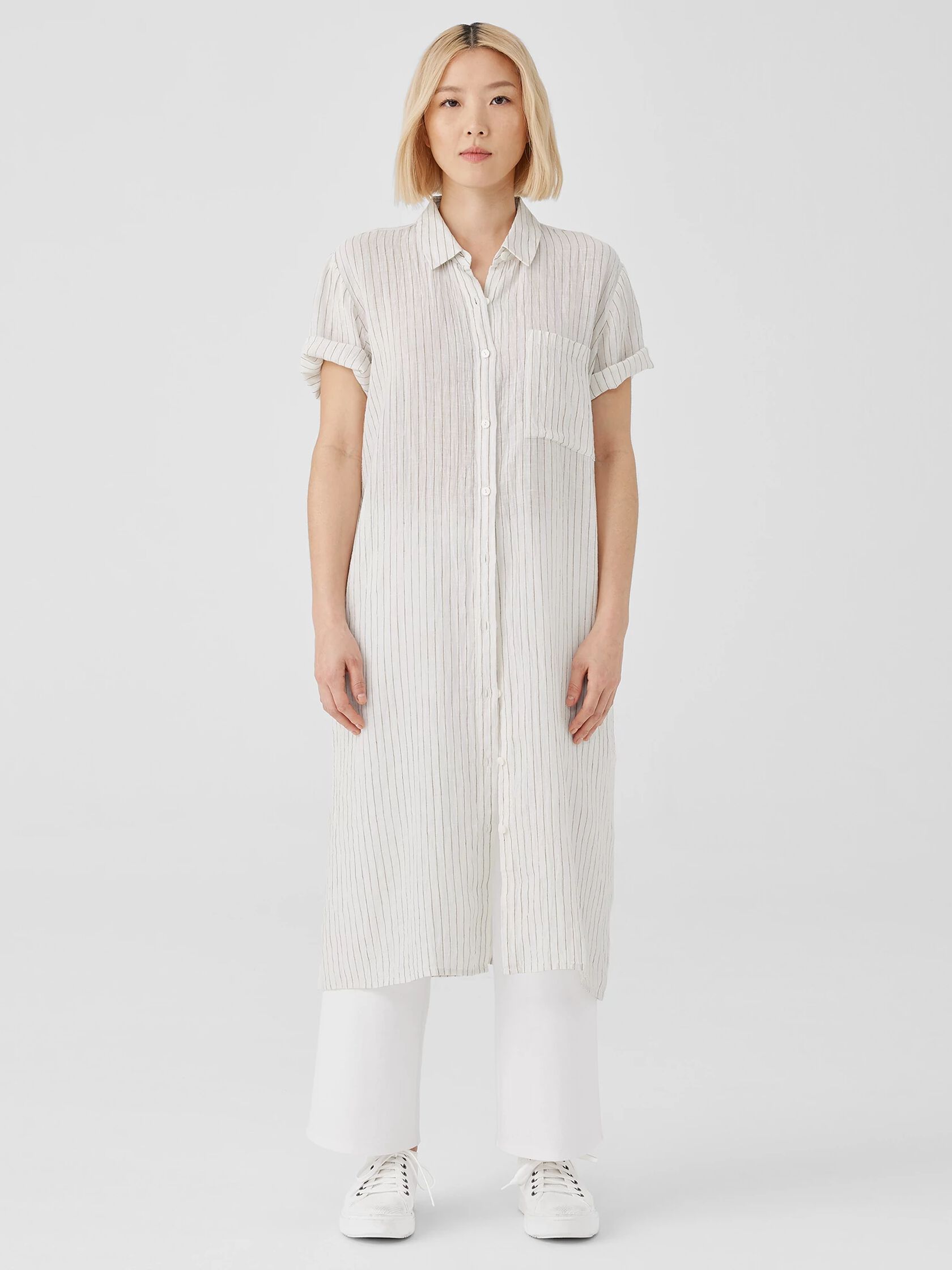 Puckered Organic Linen Shirtdress