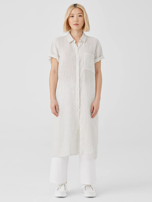 Puckered Organic Linen Shirtdress