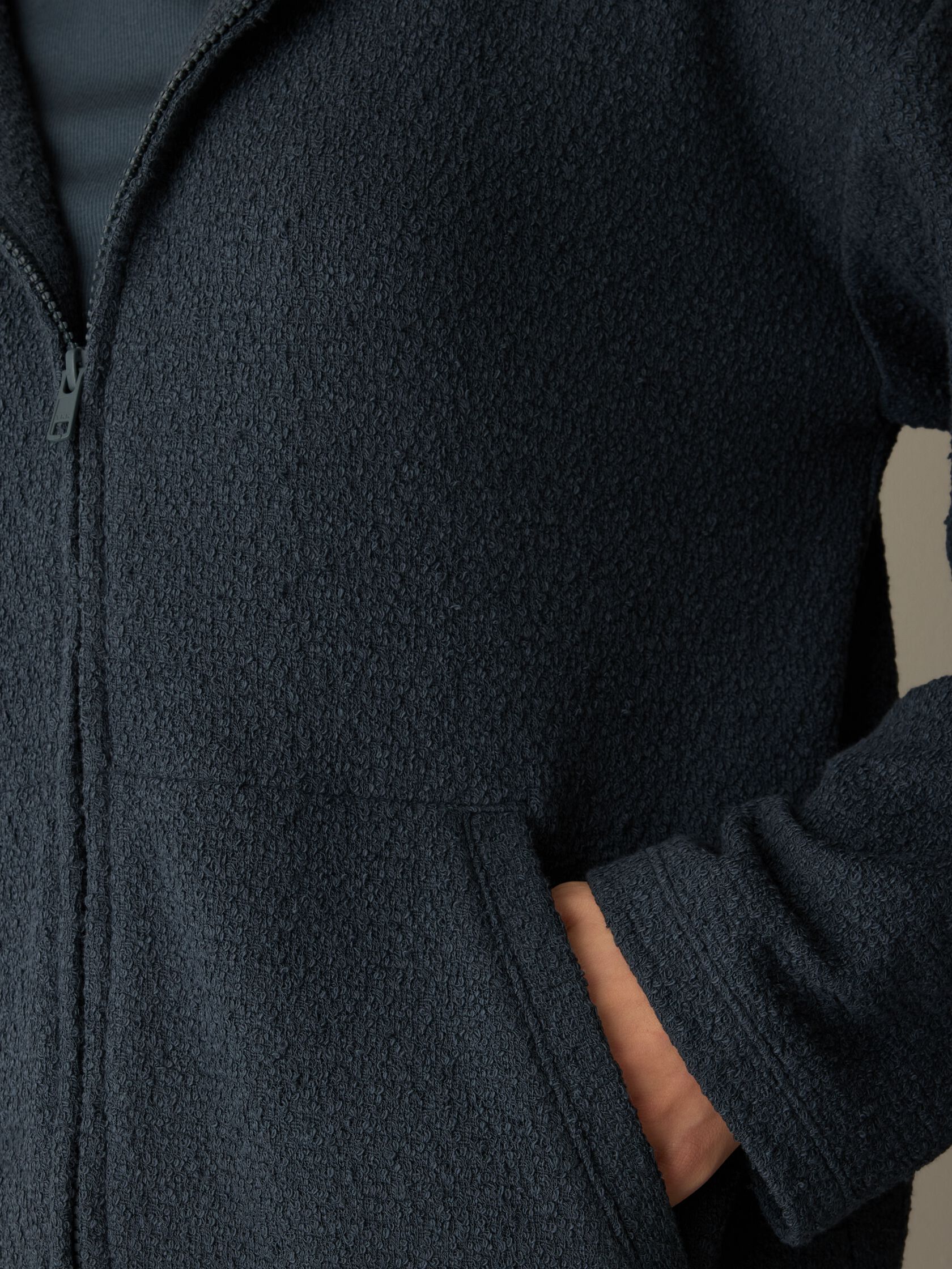 Organic Cotton Boucle Knit Hooded Jacket