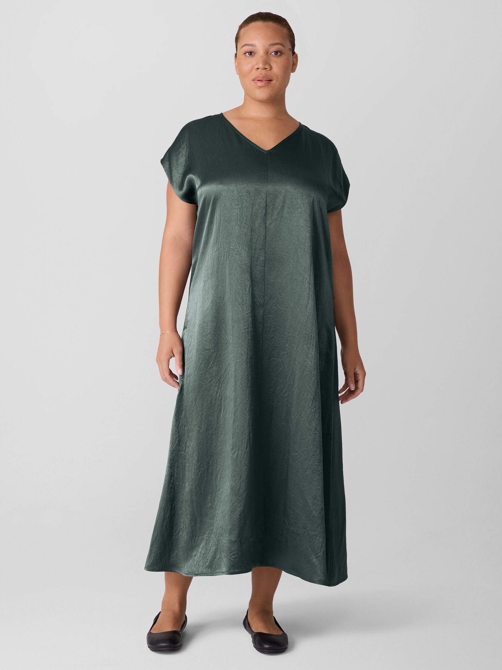 Textured Satin V-Neck Dress