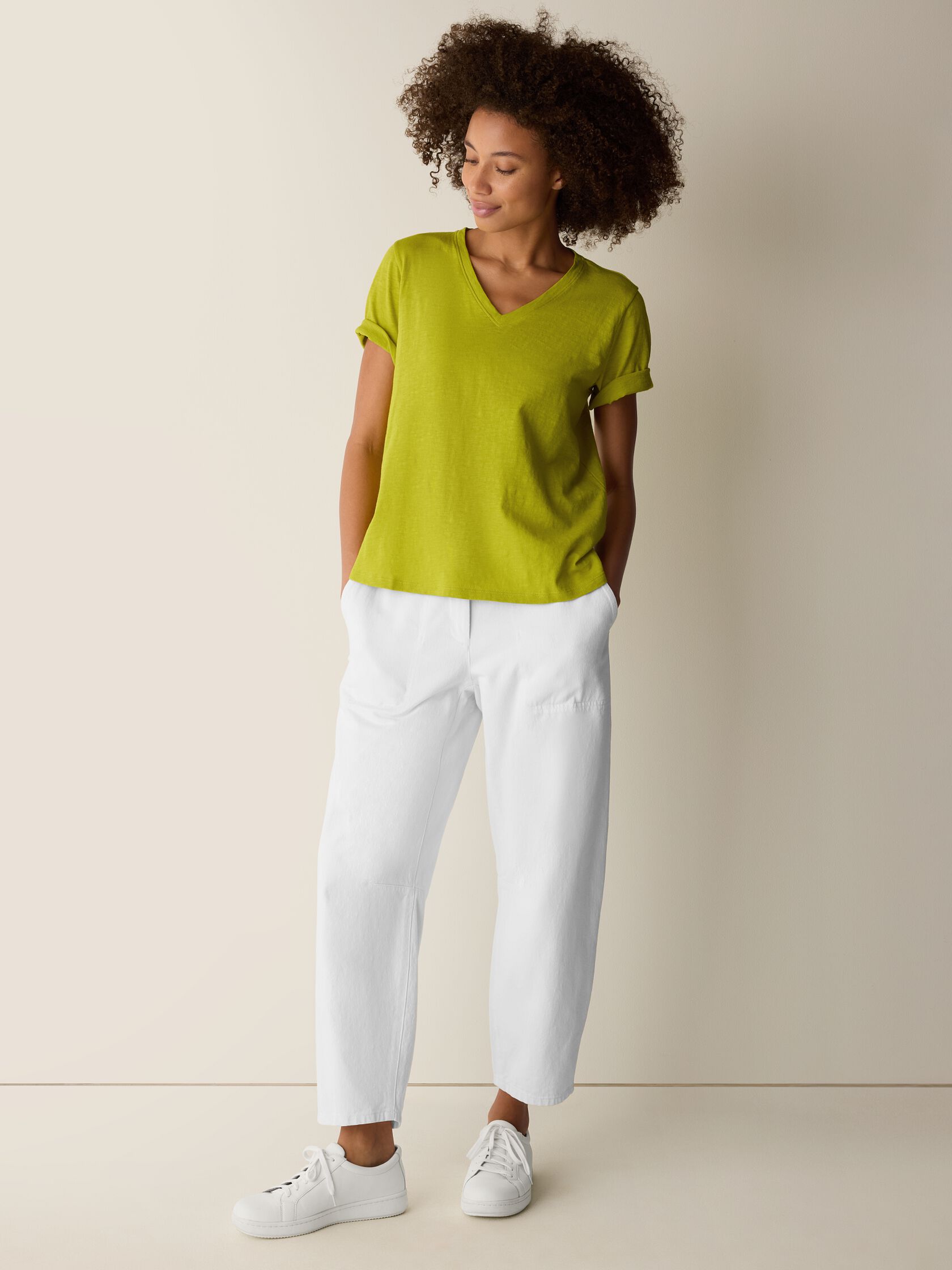 Organic Cotton Slubby Jersey V-Neck Tee