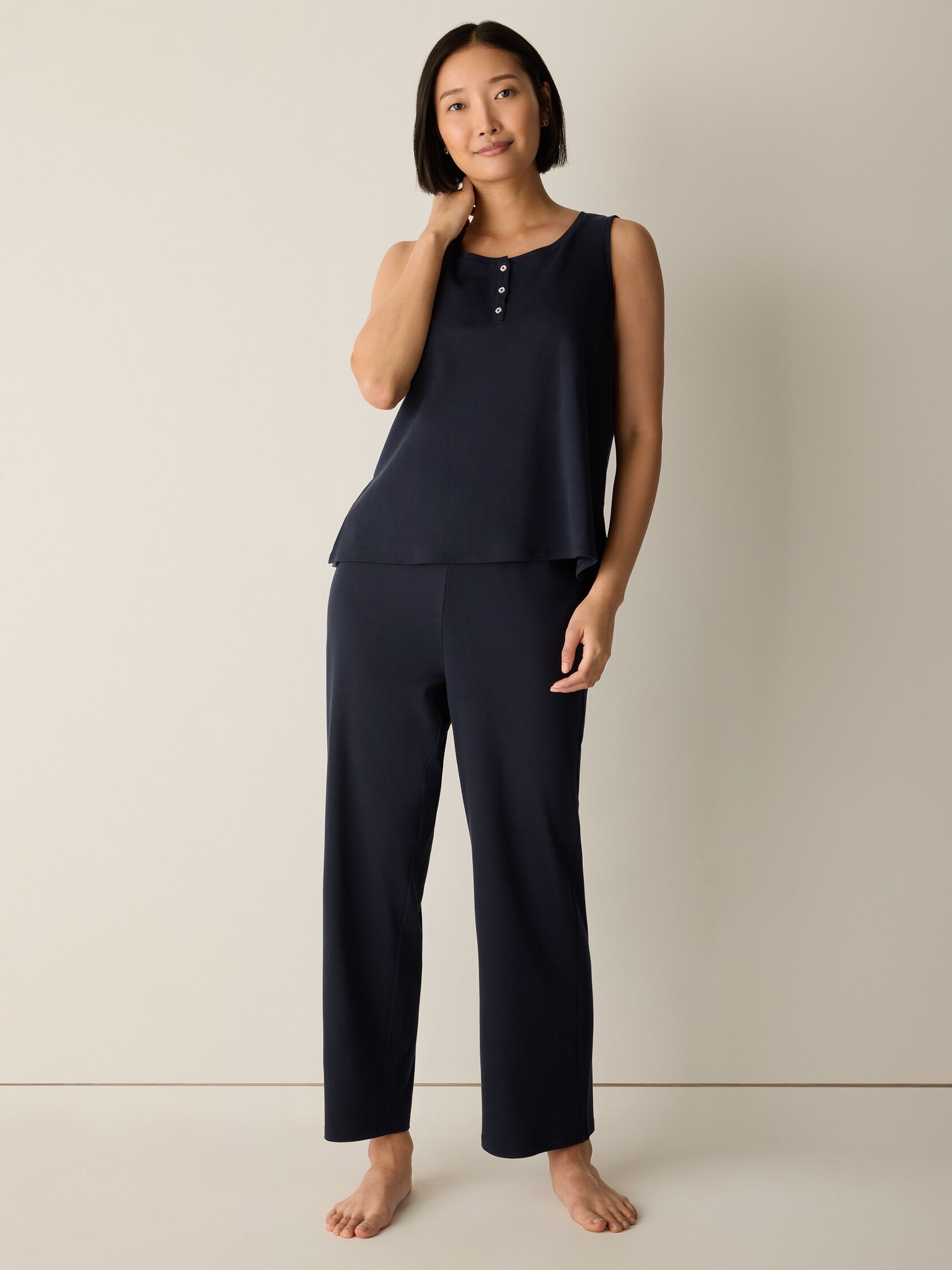 Organic Cotton Interlock Henley Sleep Tank