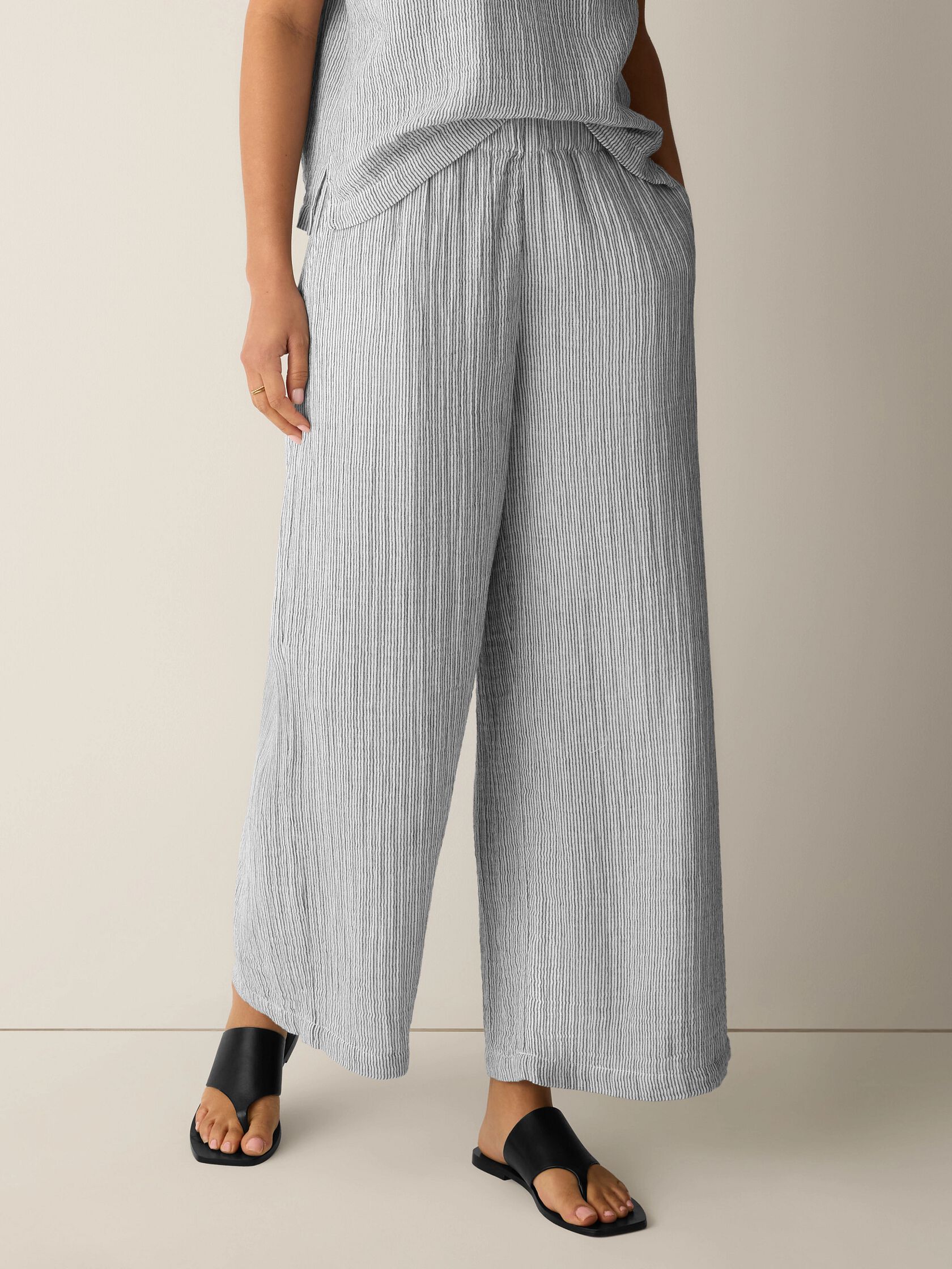 Striped Organic Cotton Gauze Wide-Leg Pant