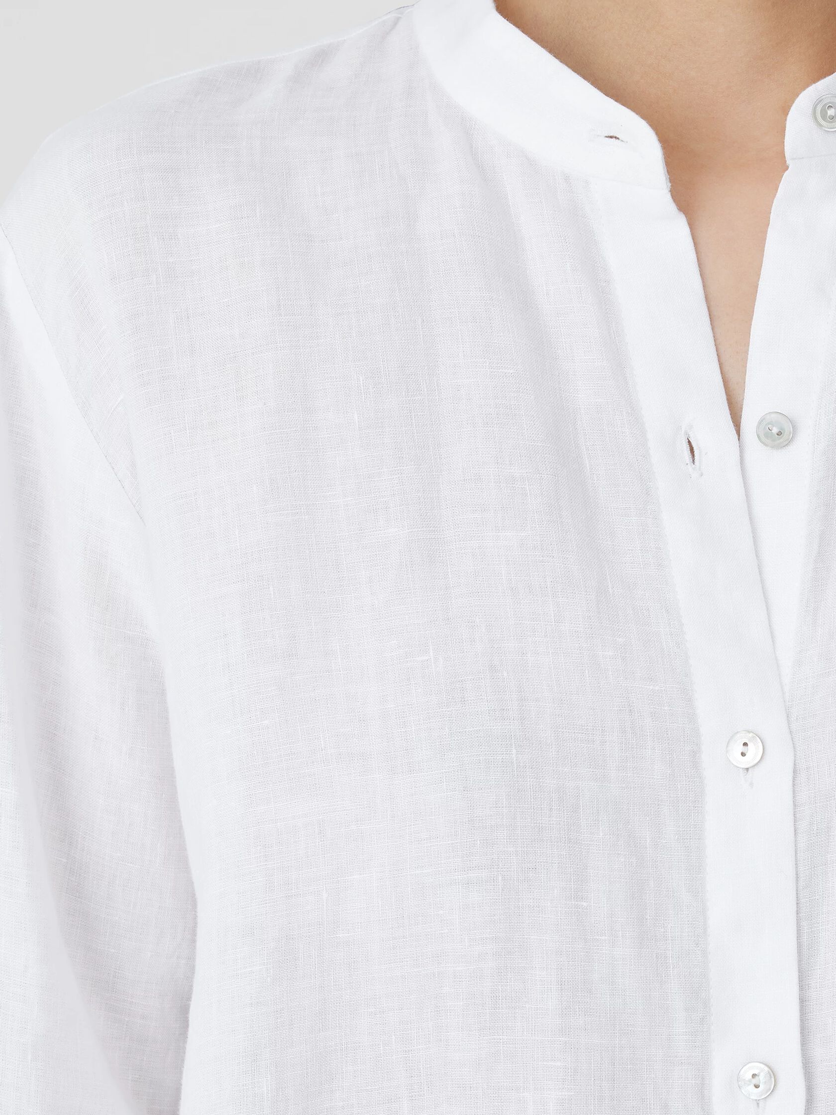 Handkerchief Linen Mandarin Collar Long Shirt | EILEEN FISHER