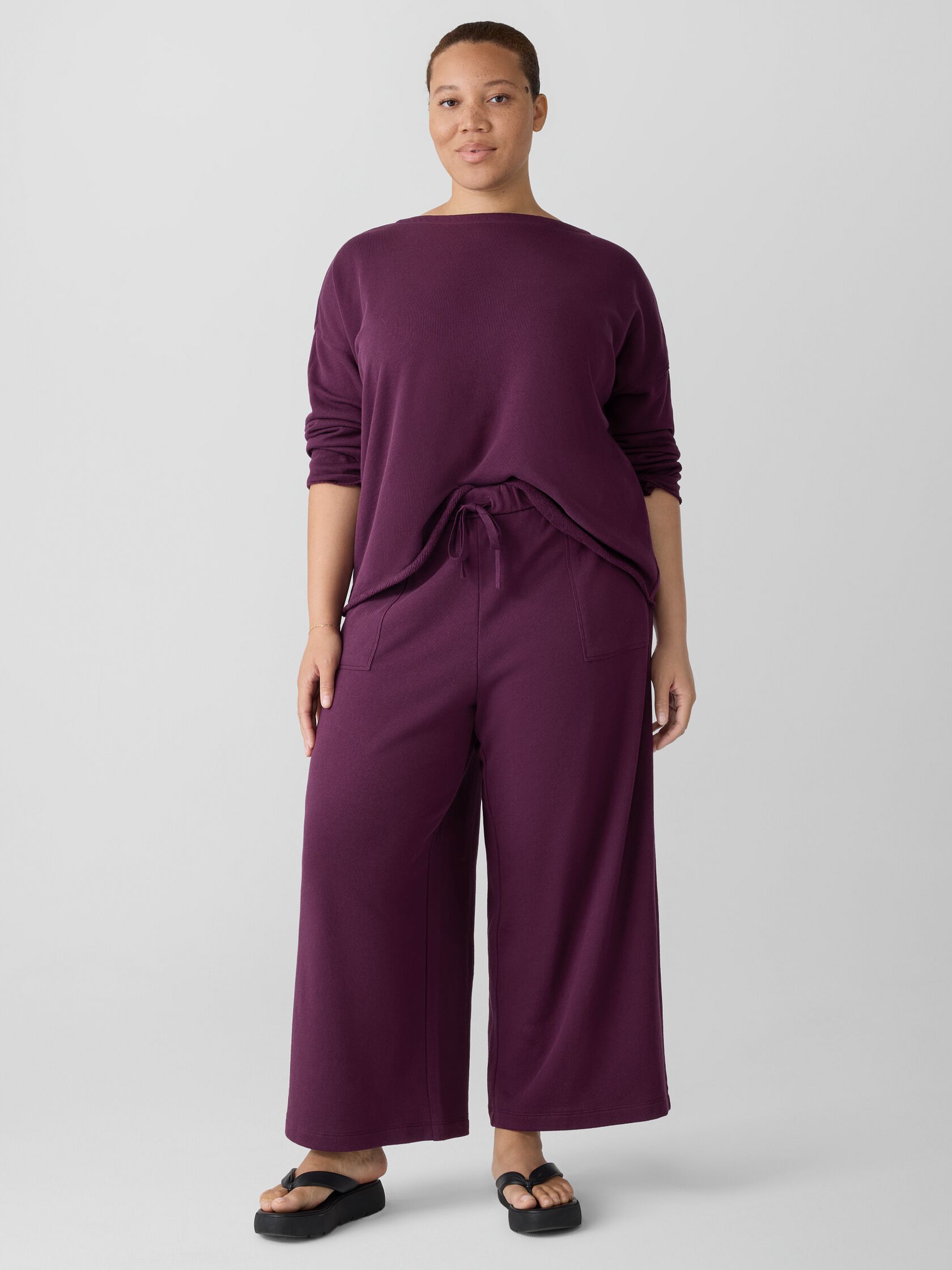 Lightweight Organic Cotton Terry Wide-Leg Pant