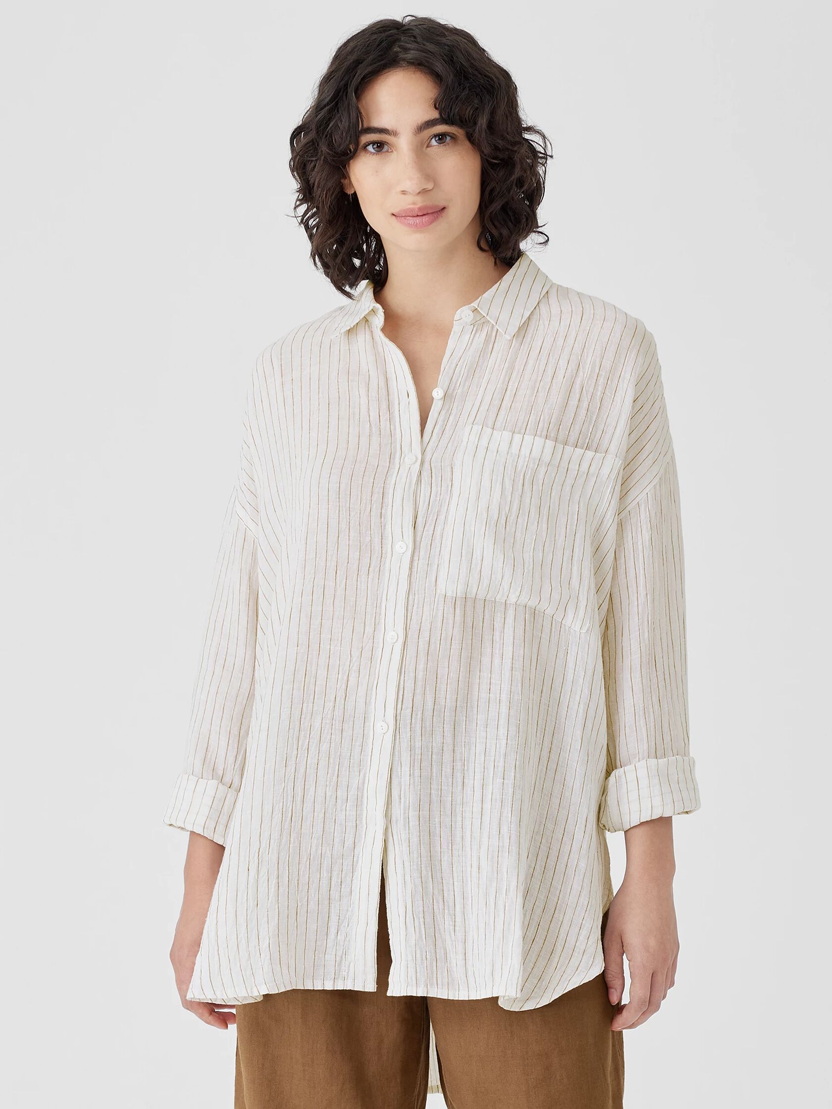 Puckered Organic Linen Classic Collar Long Shirt