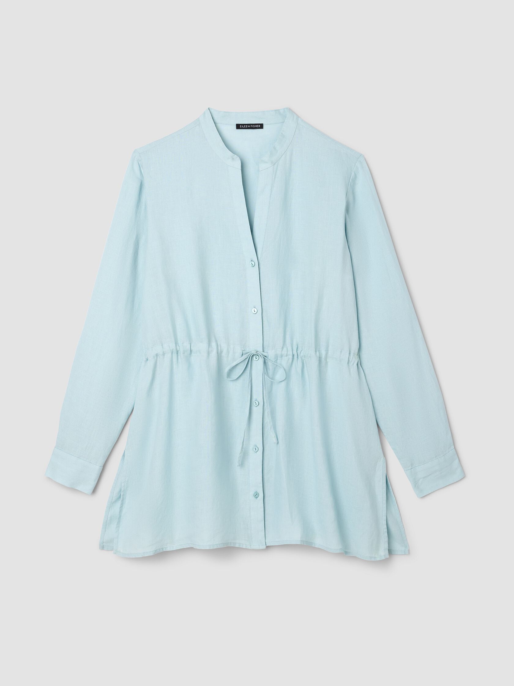 Organic Handkerchief Linen Band Collar Long Shirt