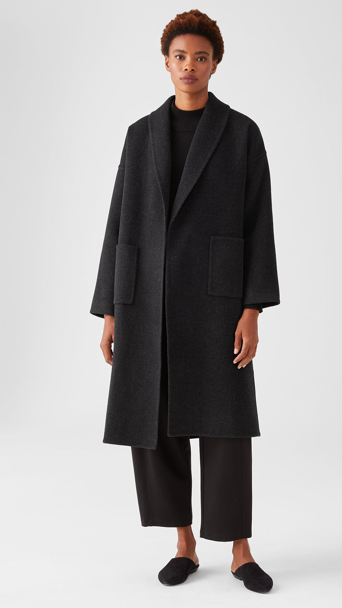 ジャケット・アウター EILEEN FISHER wool Maxi Coat Boiled Wool Jersey Mandarin Collar Shirt Jacket | EILEEN FISHER
