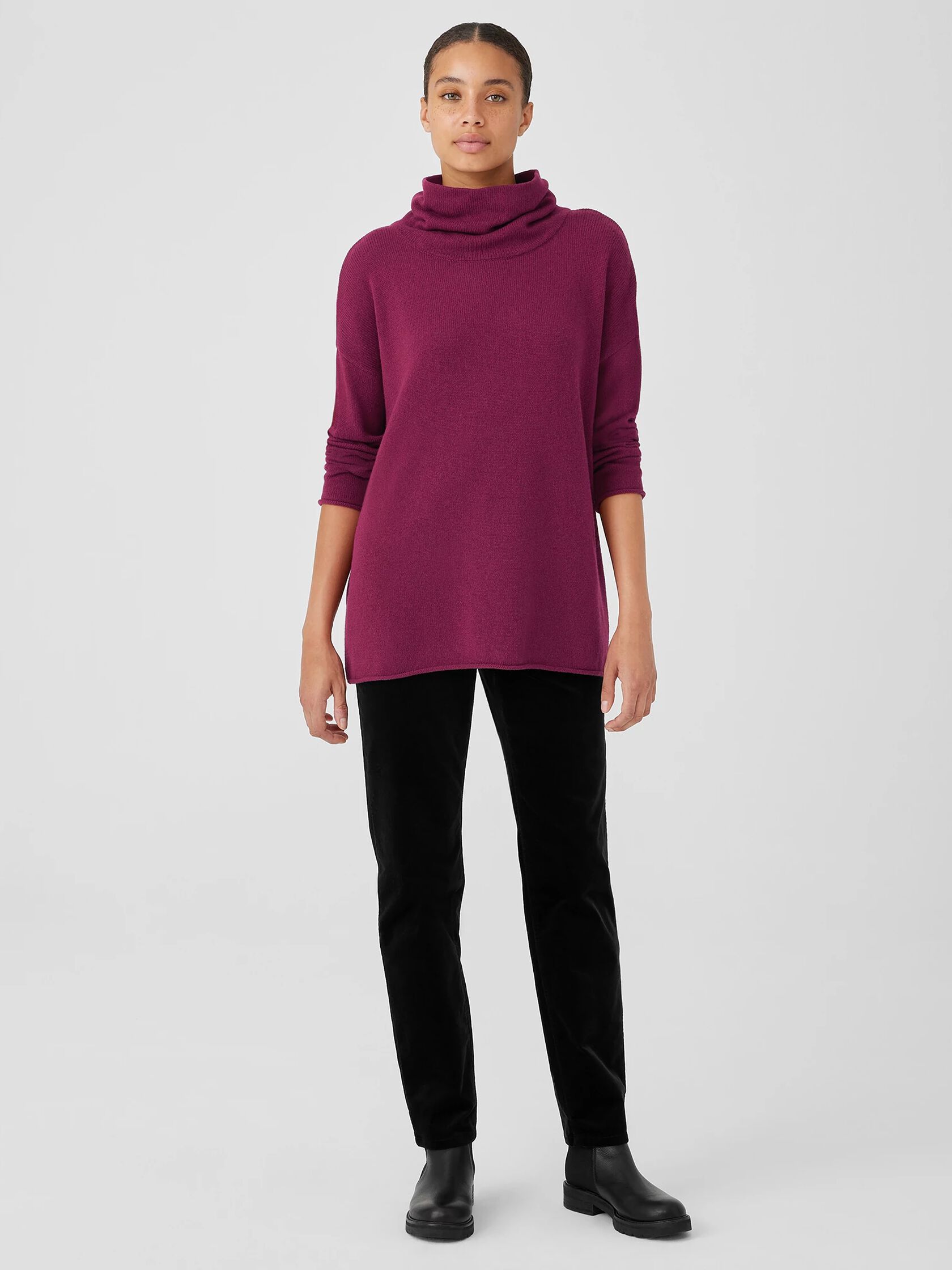 Cotton and Recycled Cashmere Turtleneck Long Top