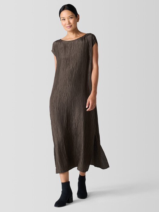 Textured Silk Jacquard Bateau Neck Dress | EILEEN FISHER Textured Silk Jacquard Bateau Neck Dress | EILEEN FISHER