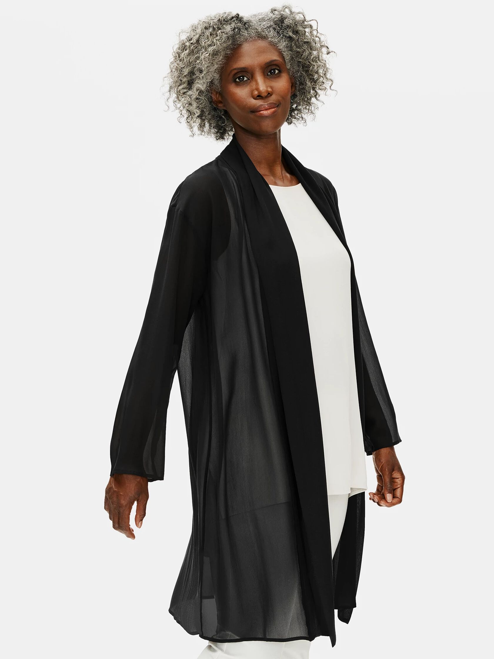 Sheer Silk Georgette High Collar Jacket
