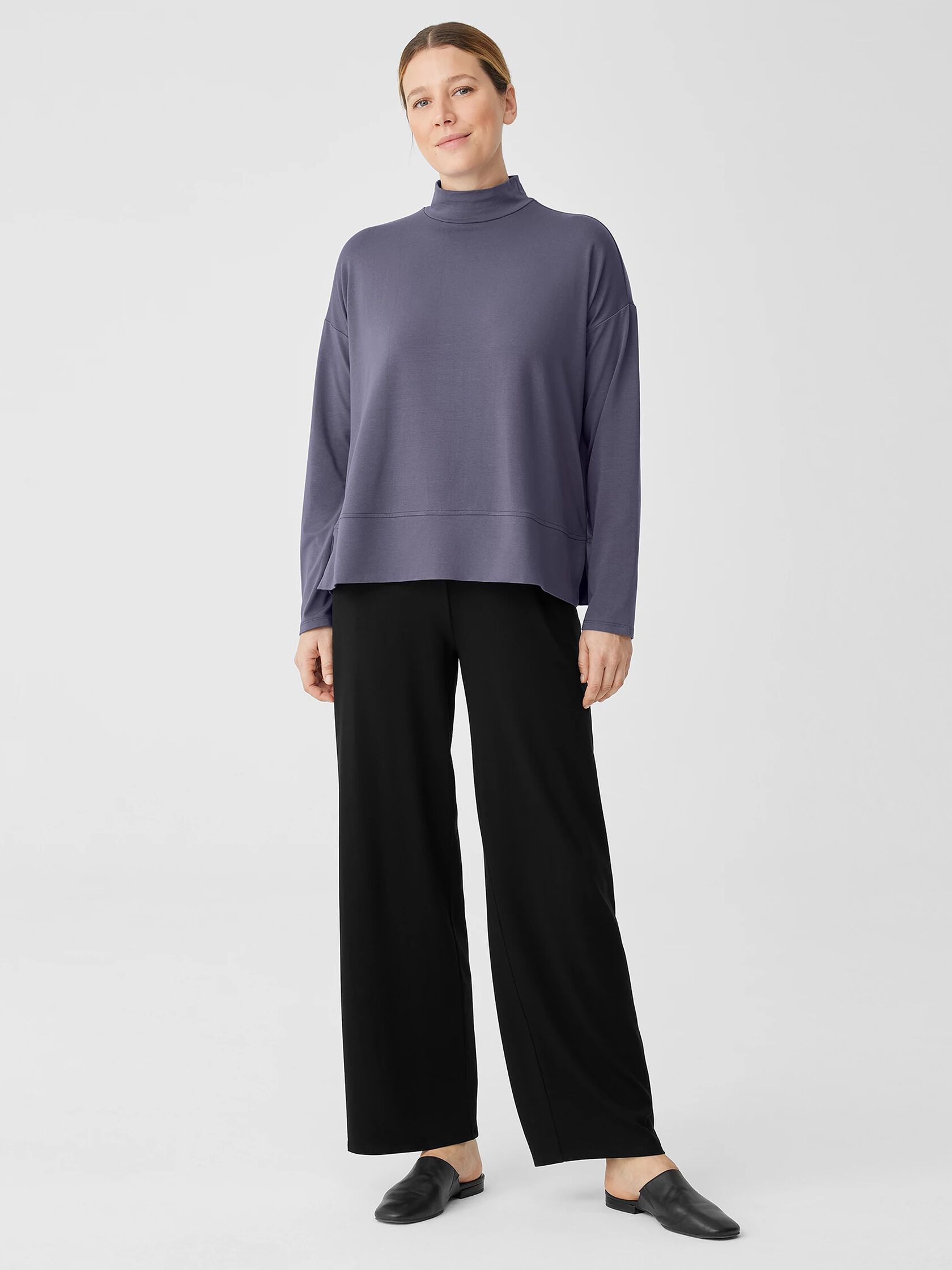 Stretch Jersey Knit Mock Neck Top