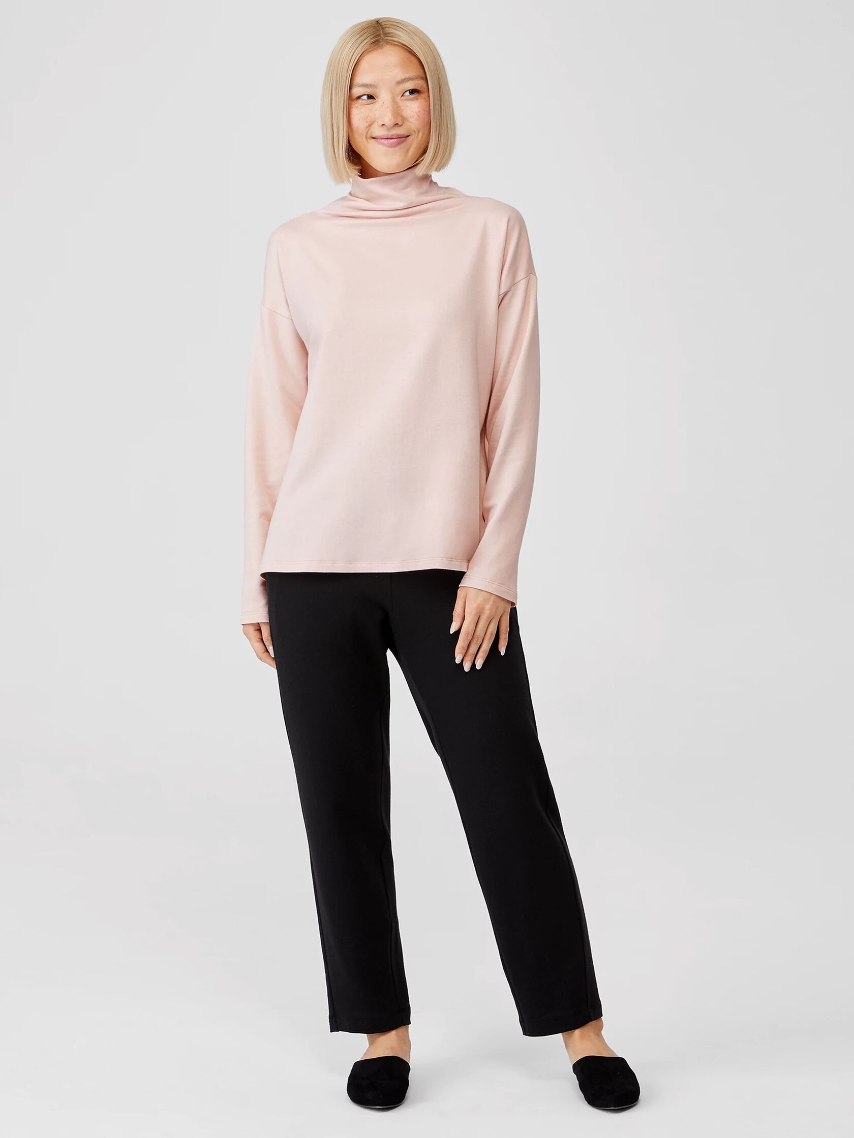 Cozy Brushed Terry Funnel Neck Box-Top