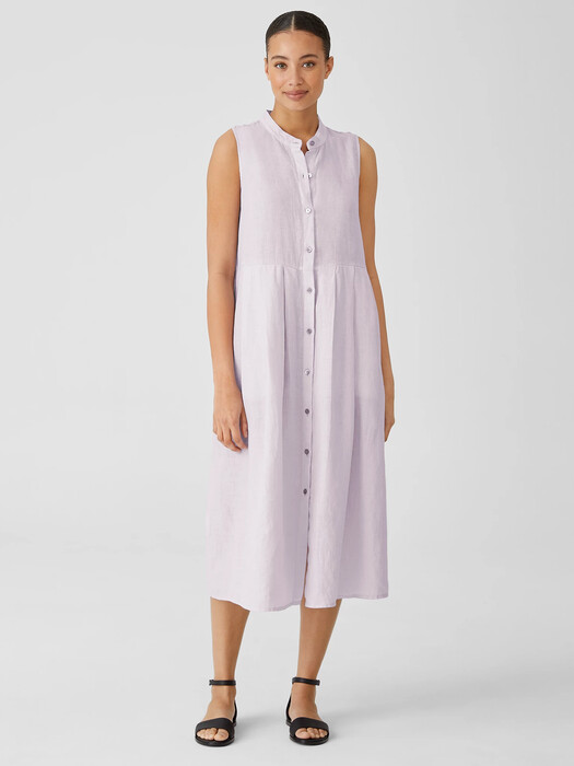 Garment-Dyed Organic Handkerchief Linen Pleated Dress