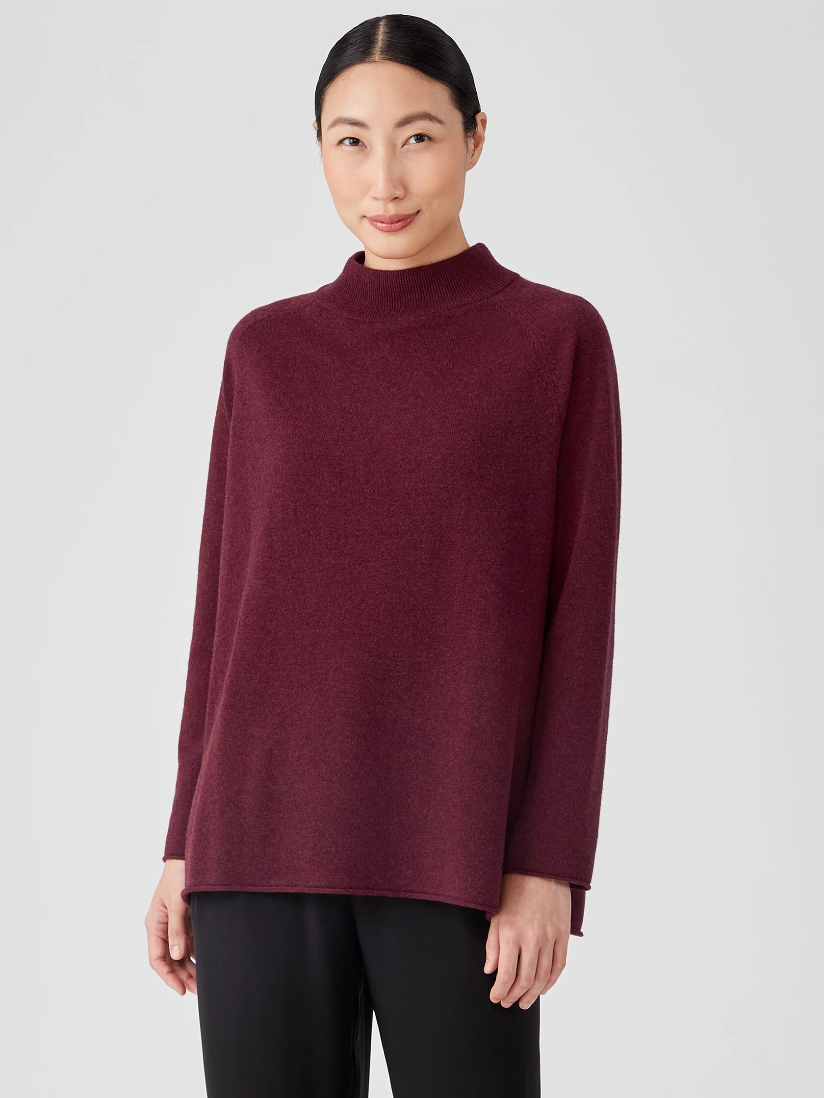 Recycled Cashmere Wool Mock Neck Box-Top