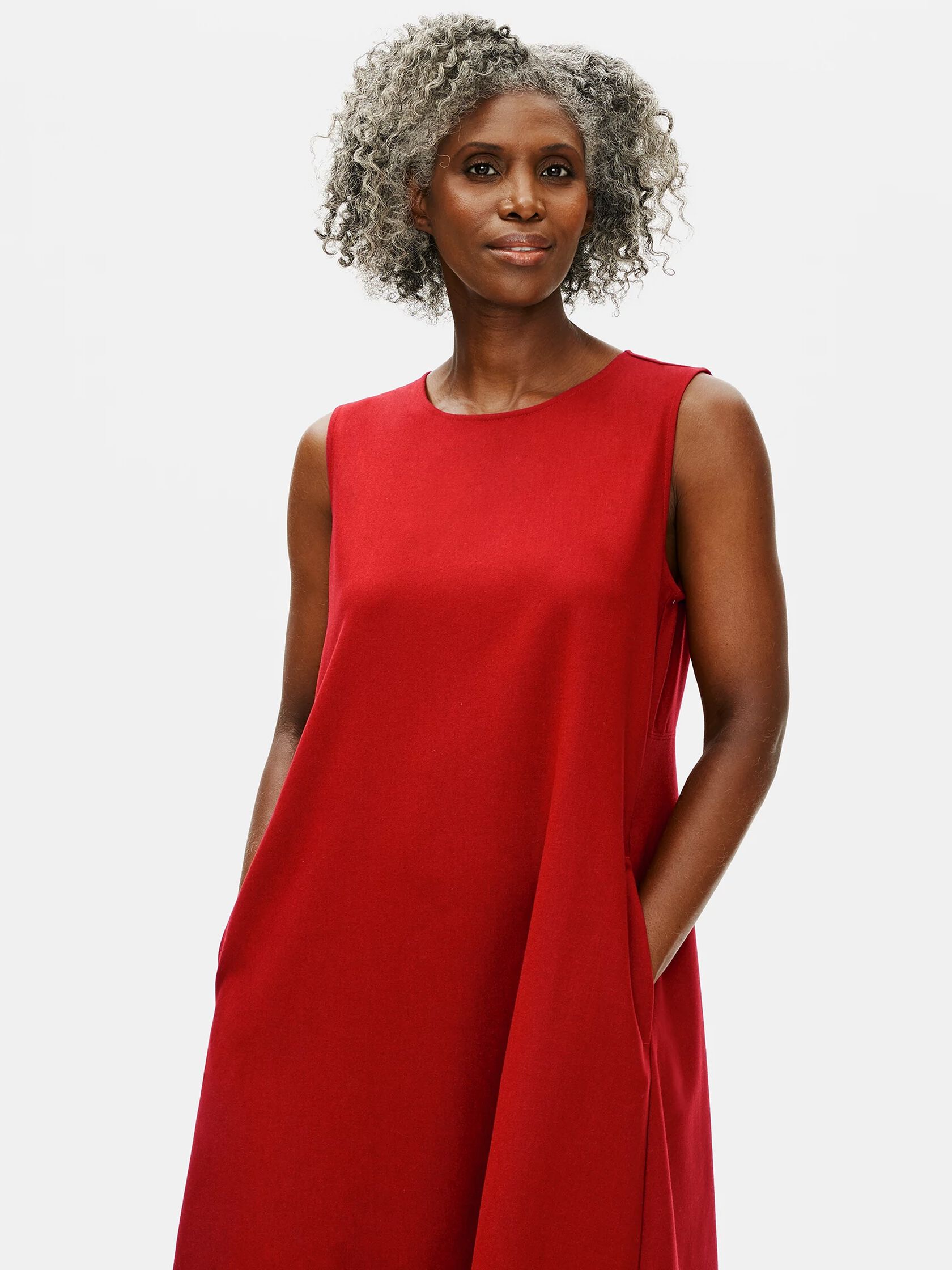 Soft Wool Flannel Crew Neck Dress