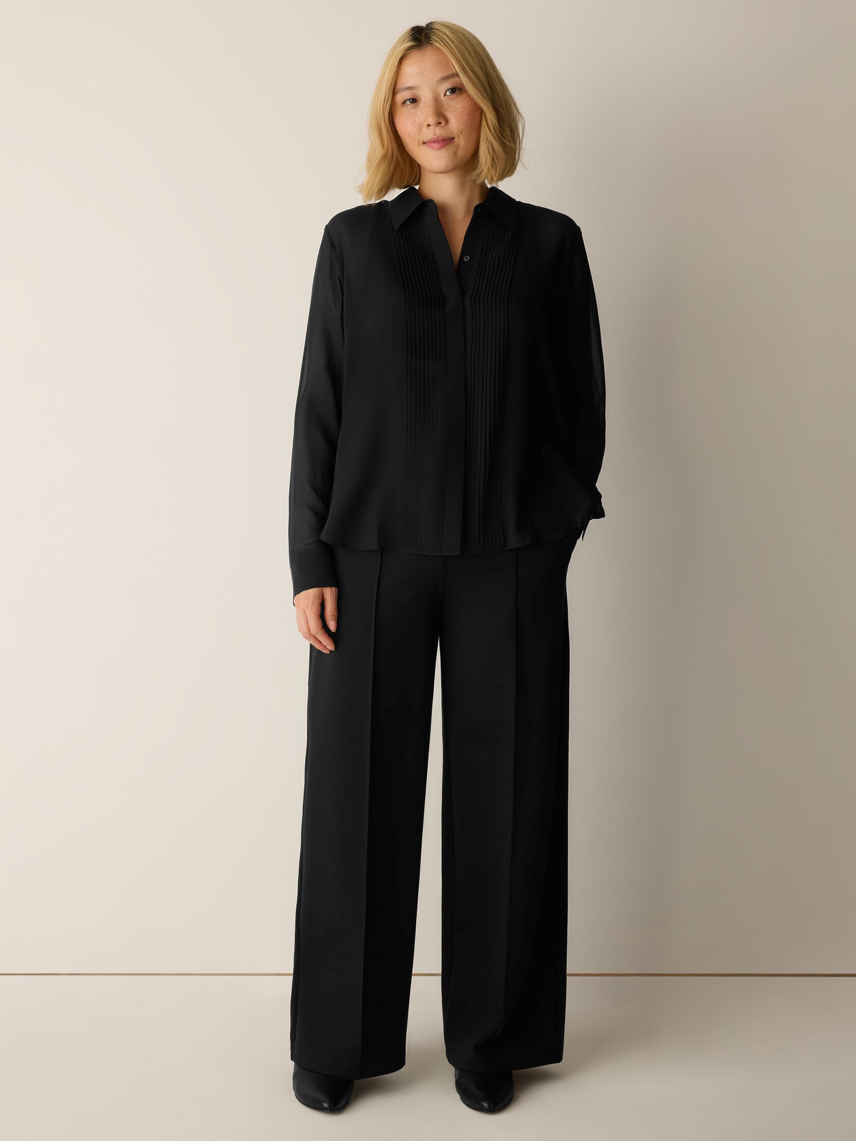 Washable Flex Ponte Pintuck Wide Trouser