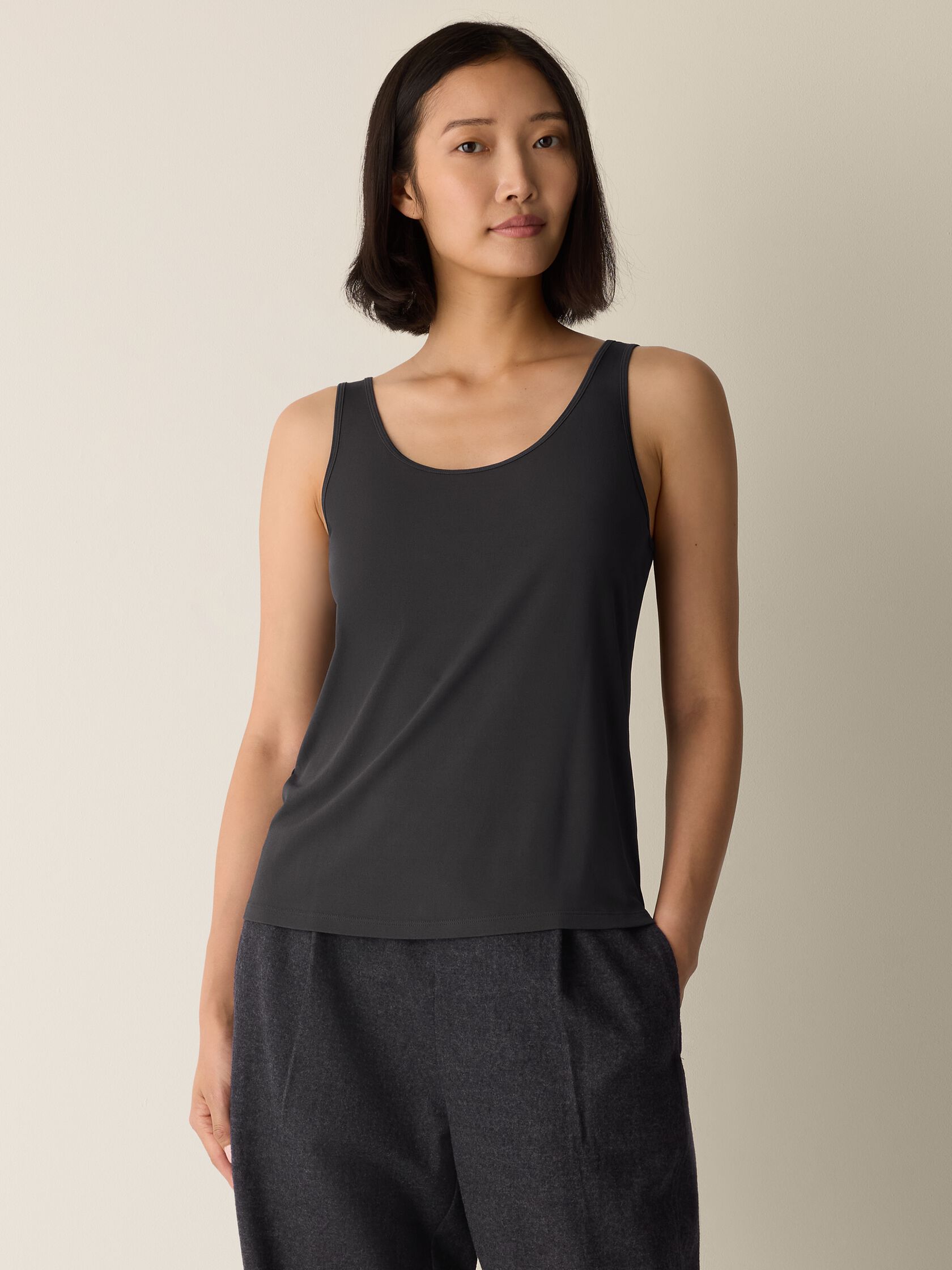 Stretch Silk Jersey Scoop Neck Tank