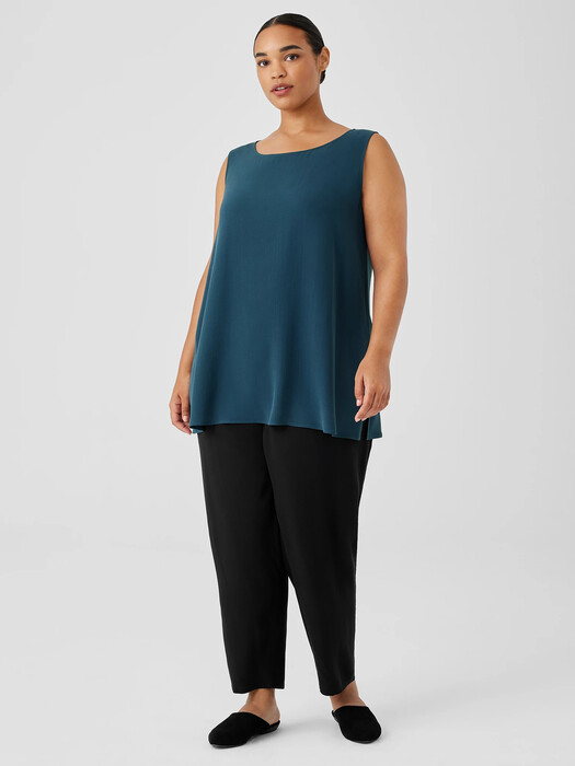 Silk Georgette Crepe Ballet Neck Long Tank