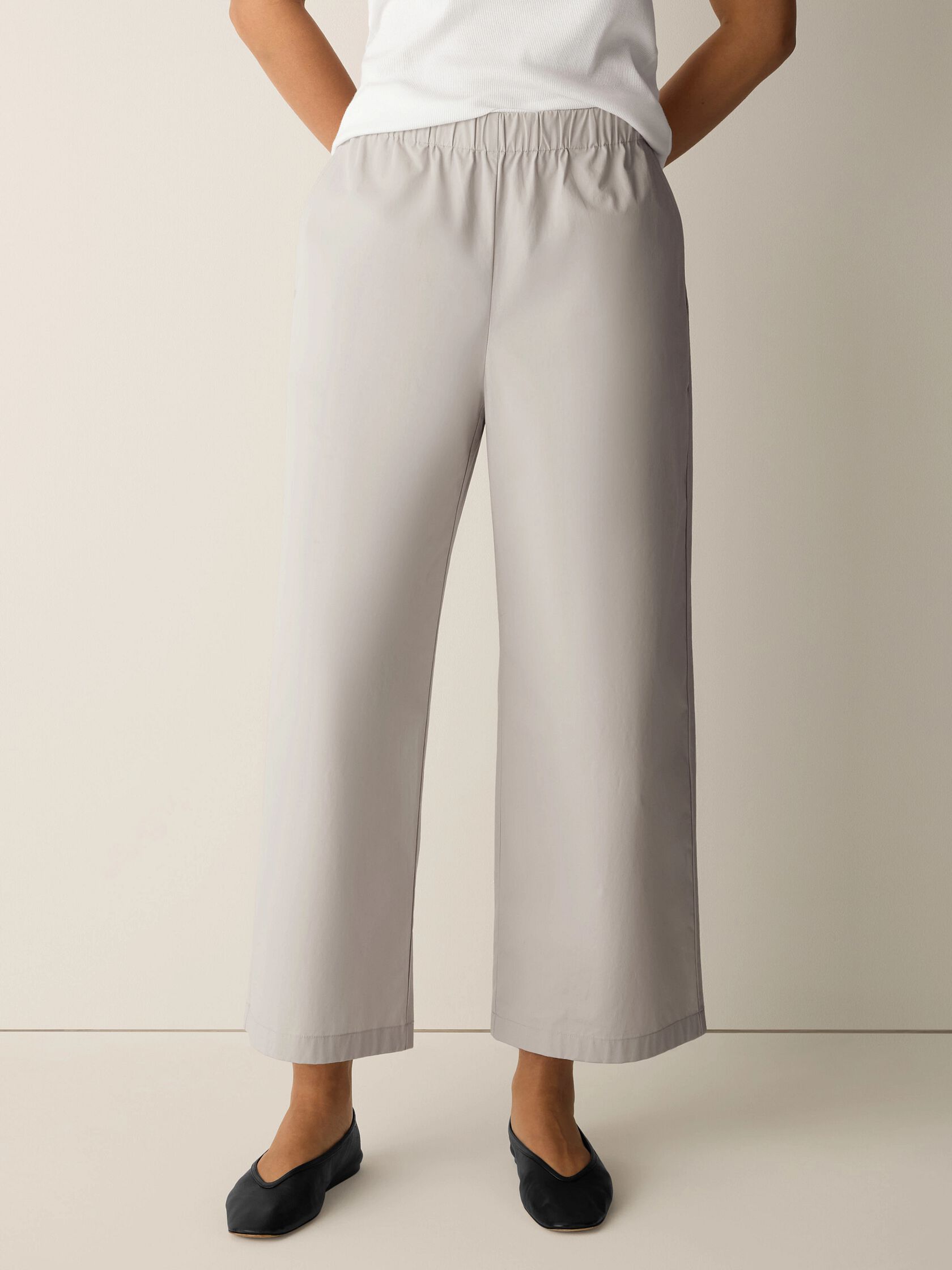 Stretch Organic Cotton Poplin Wide-Leg Pant
