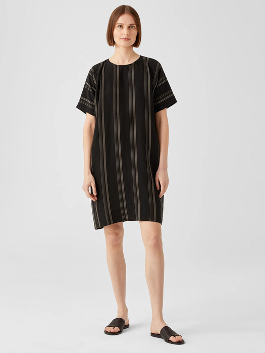 Organic Linen Blend Striped Dress | EILEEN FISHER Organic Linen Blend Striped Dress | EILEEN FISHER