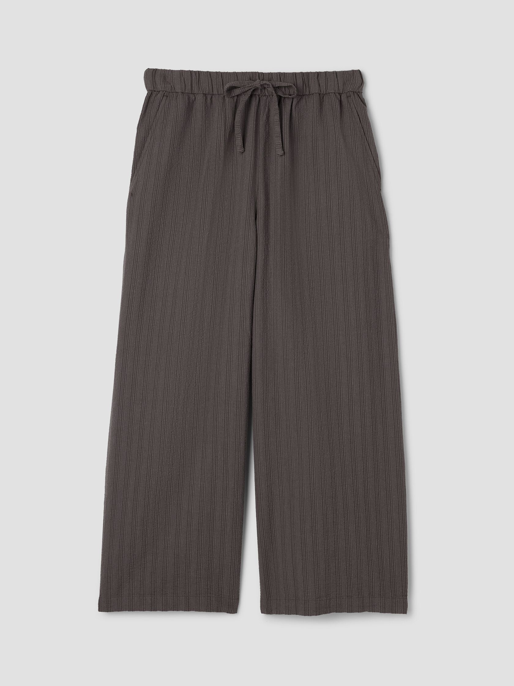 Cotton Blend Stripe Stitch Wide-Leg Pant